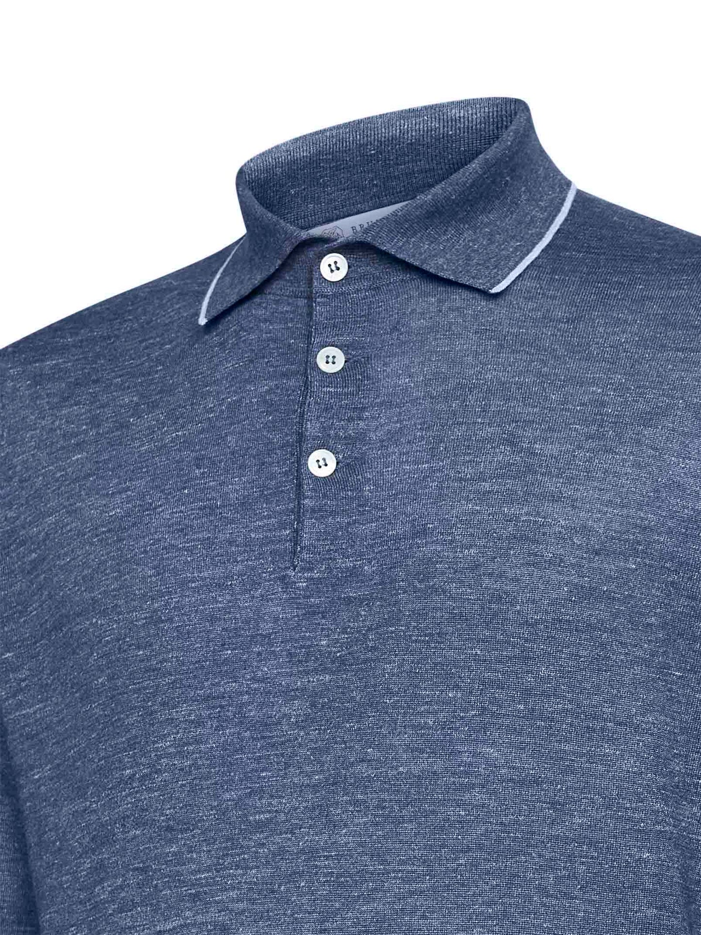 Brunello Cucinelli Men Blue Cashmere And Silk And Hemp Knit Polo Shirt BRUNELLO CUCINELLI