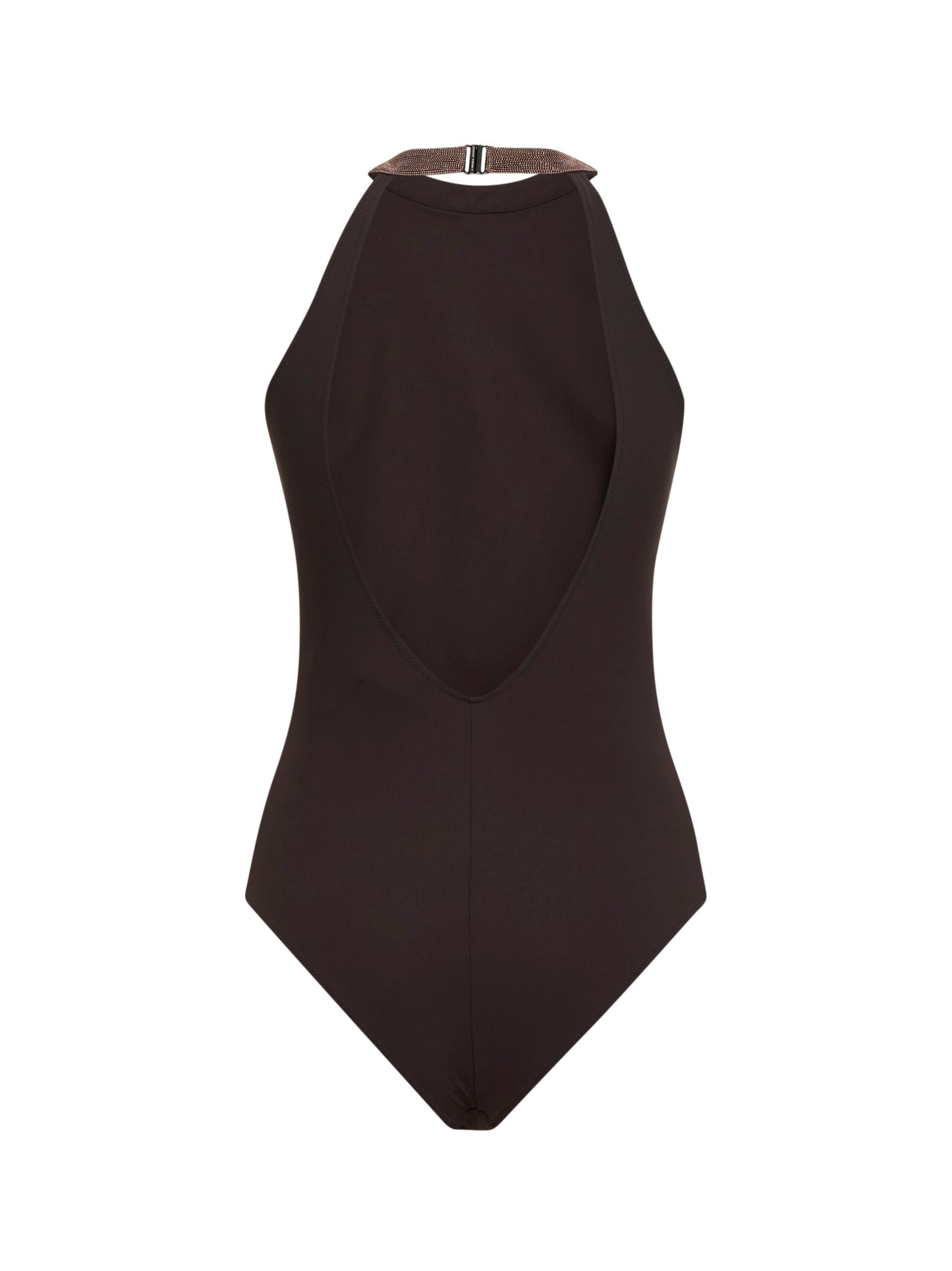 Brunello Cucinelli Women Lignite Grey Techno Jersey One-Piece Swimsuit With Precious Collar BRUNELLO CUCINELLI