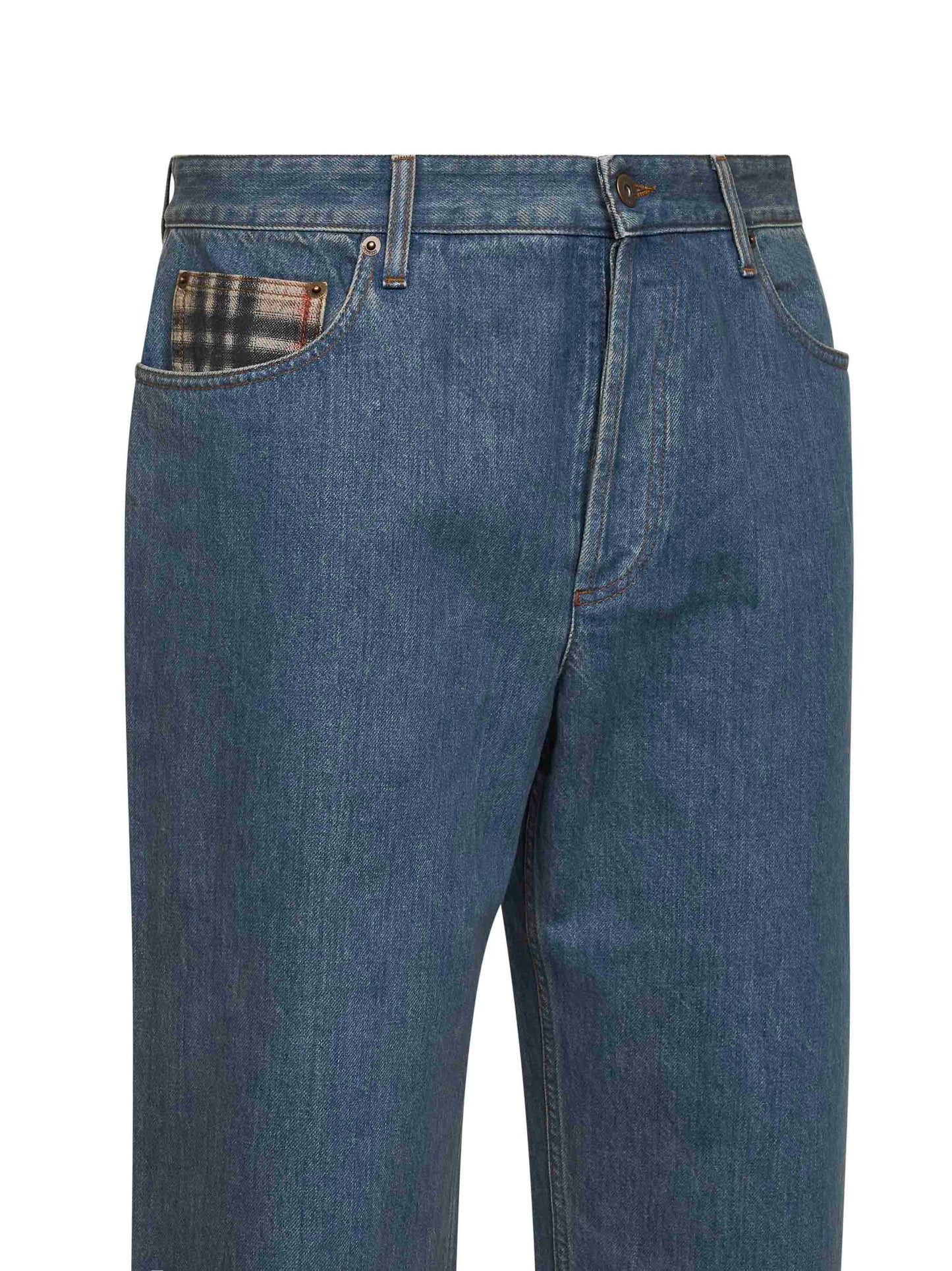 Burberry Men Medium Blue Denim Jeans With Check Details BURBERRY