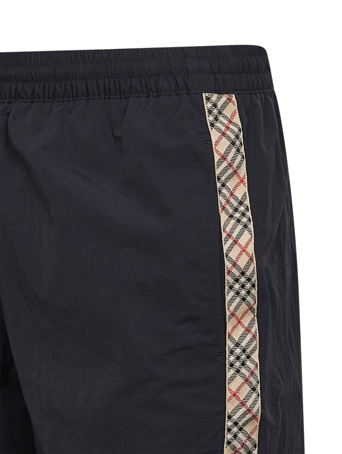 Burberry Men Black Nylon Swim Shorts With Check Trims BURBERRY