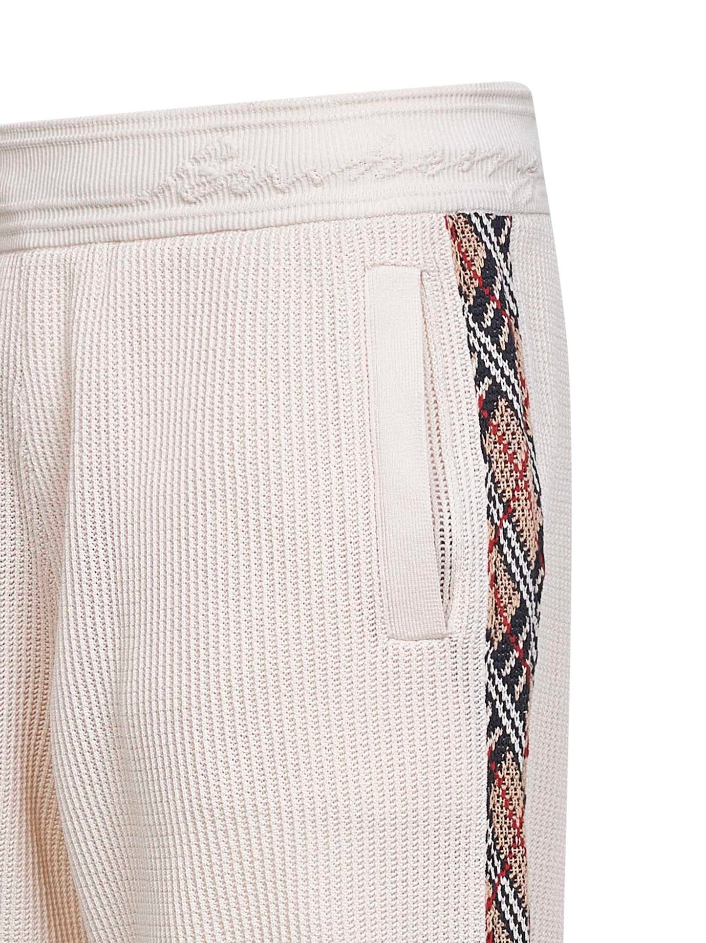 Burberry Men Beige Cotton Mesh Shorts With Check Trims BURBERRY