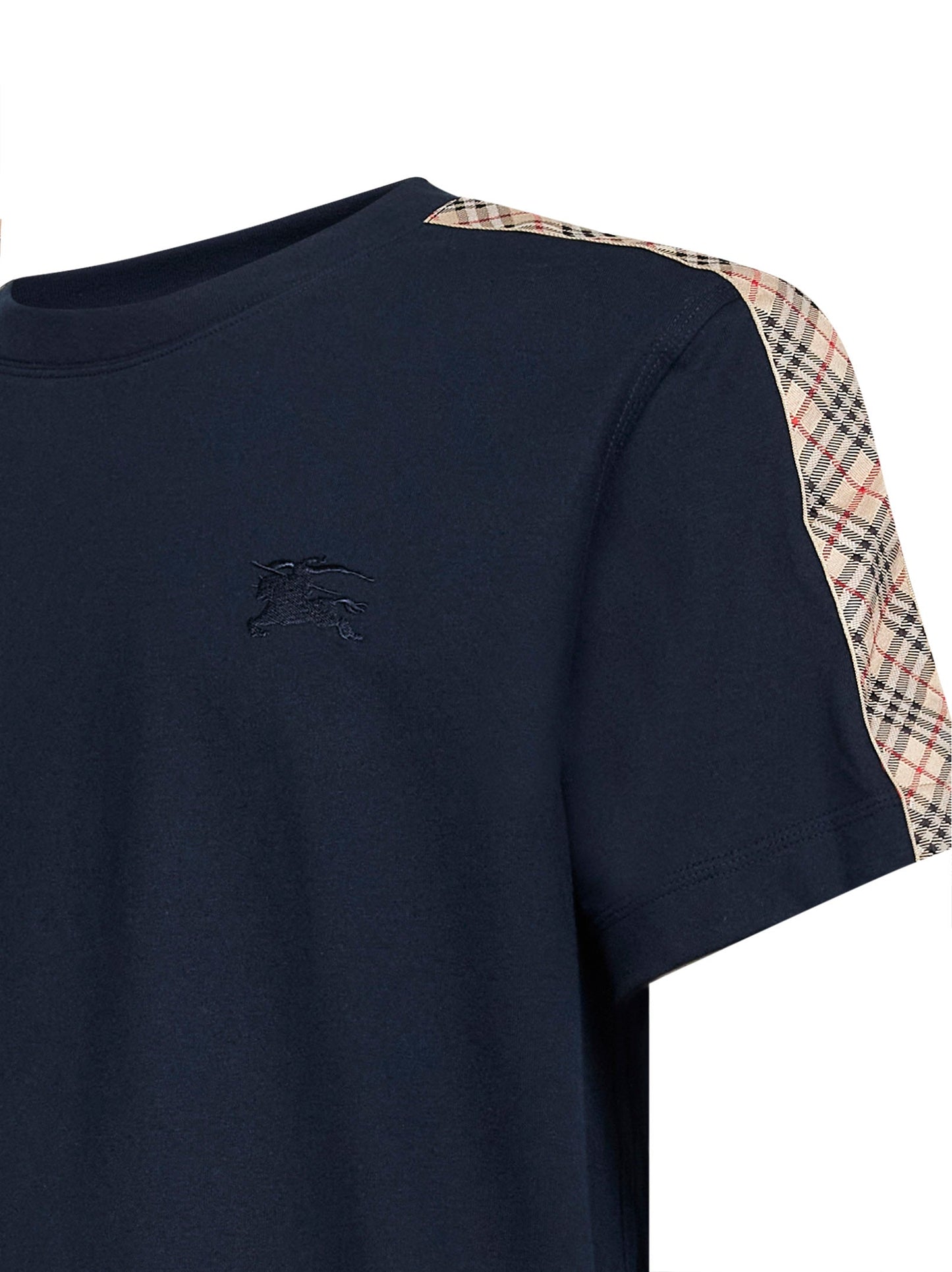 Burberry Men Blue Cotton T-Shirt With Check Trims BURBERRY