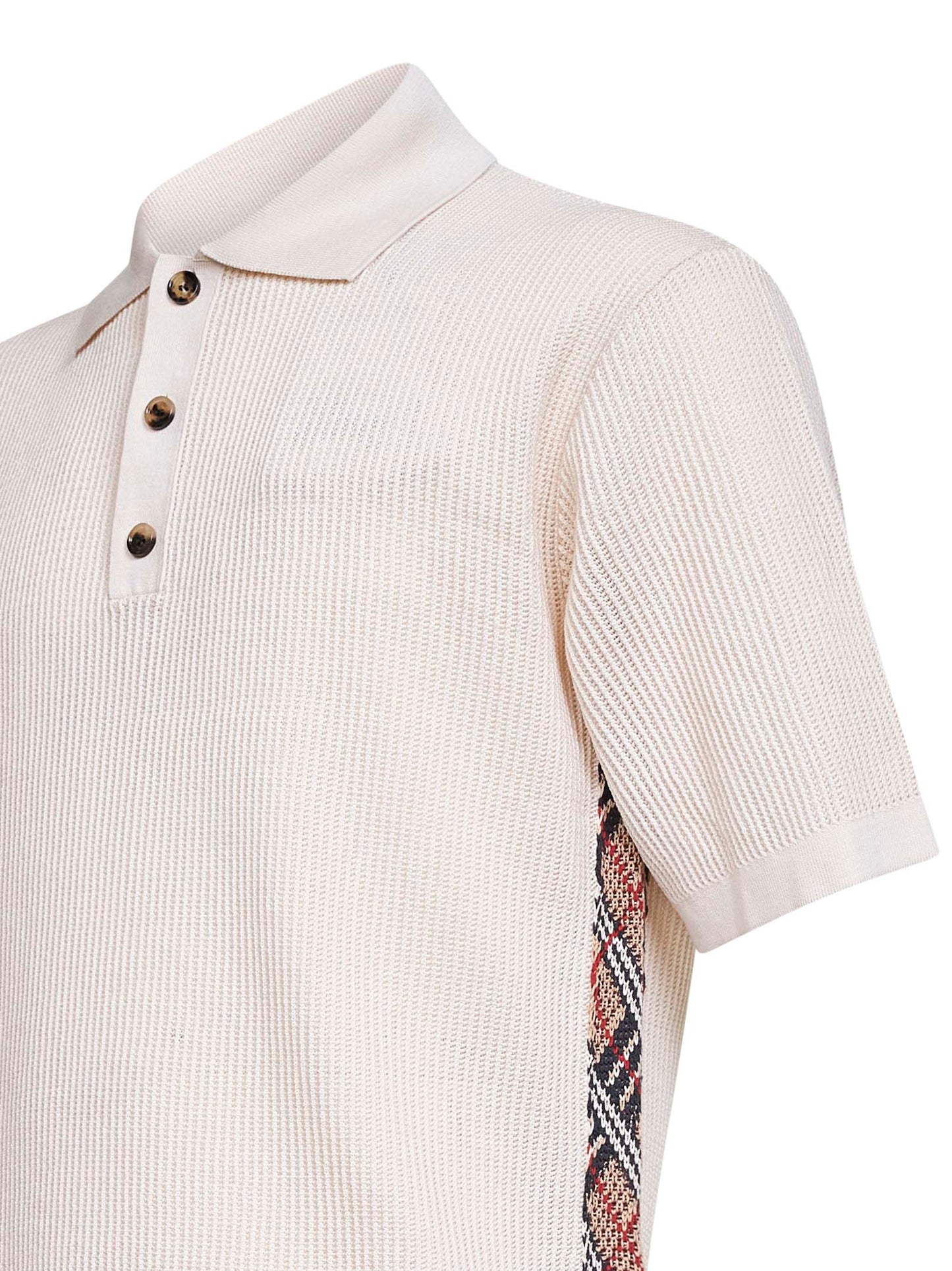 Burberry Men Beige Cotton Mesh Polo Shirt With Check Trims BURBERRY