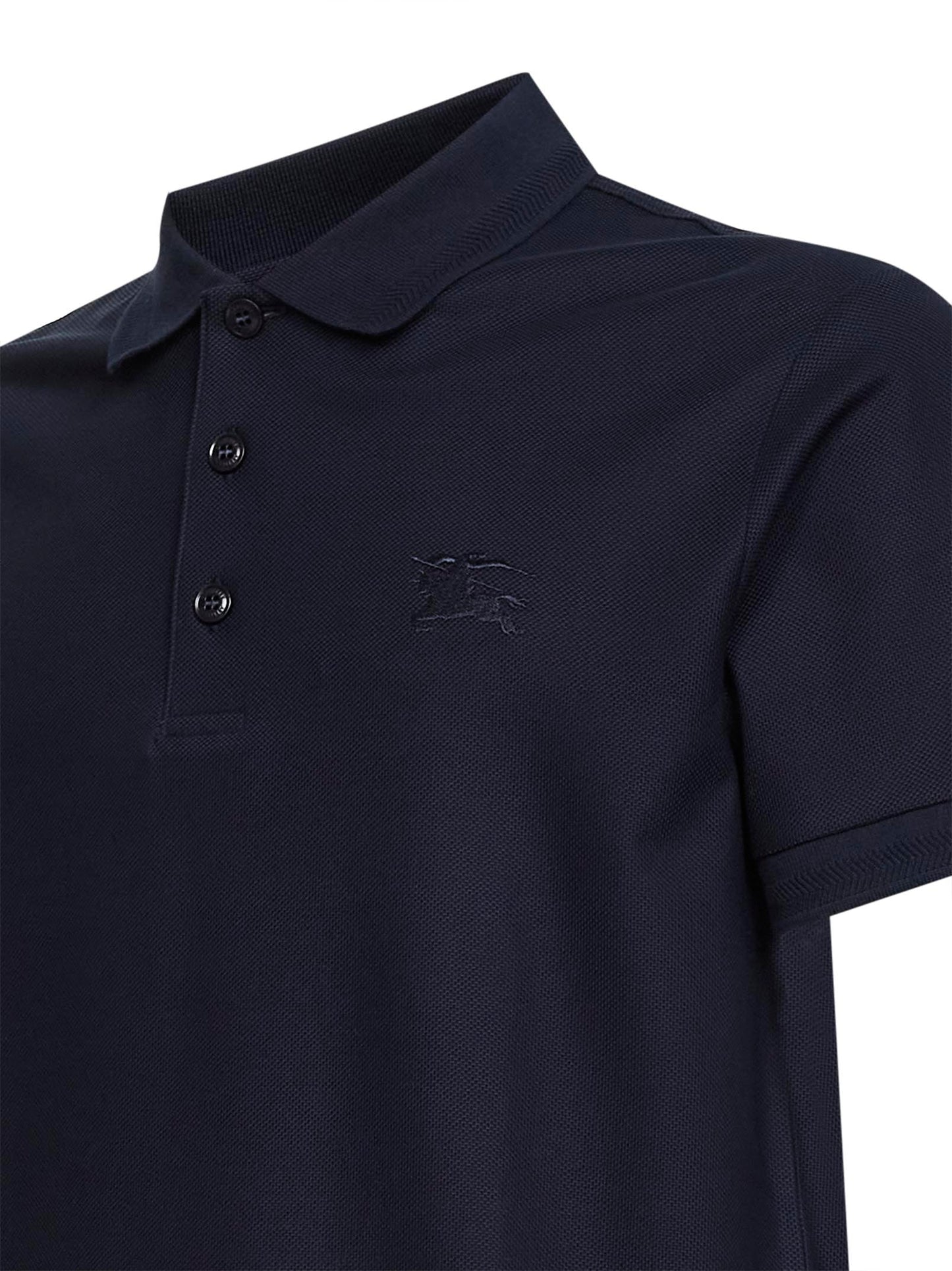 Burberry Men Blue Cotton Pique Polo Shirt With Embroidered Equestrian Knight Design BURBERRY