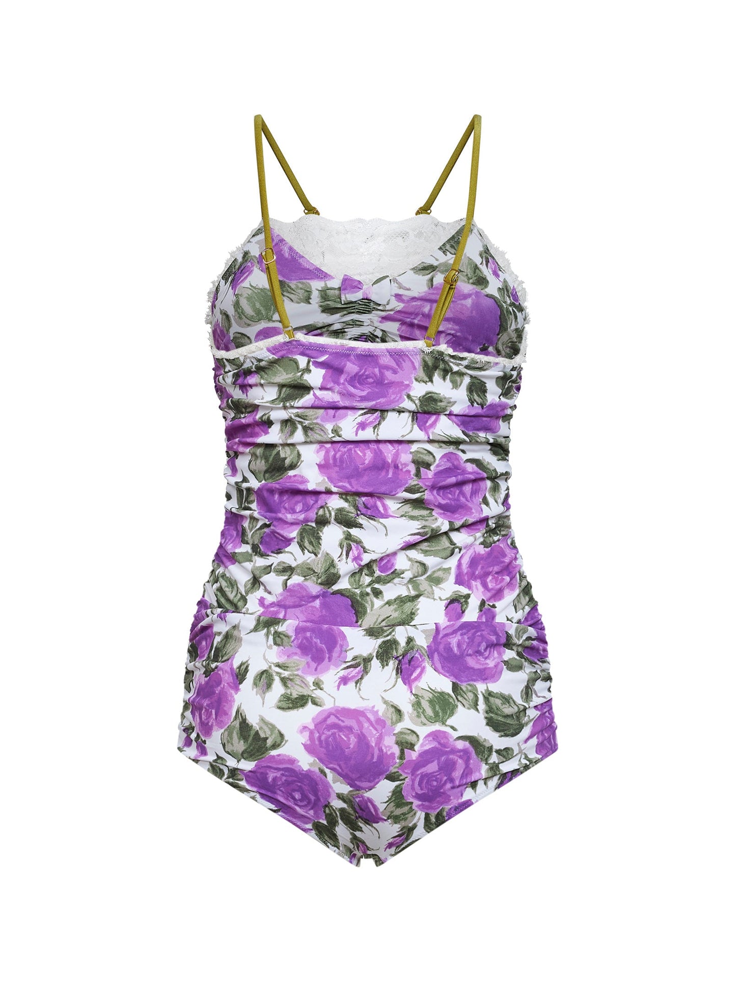 Chloé Women White And Purple Rose-Print Stretch Polyamide Gathered Bodysuit CHLOE