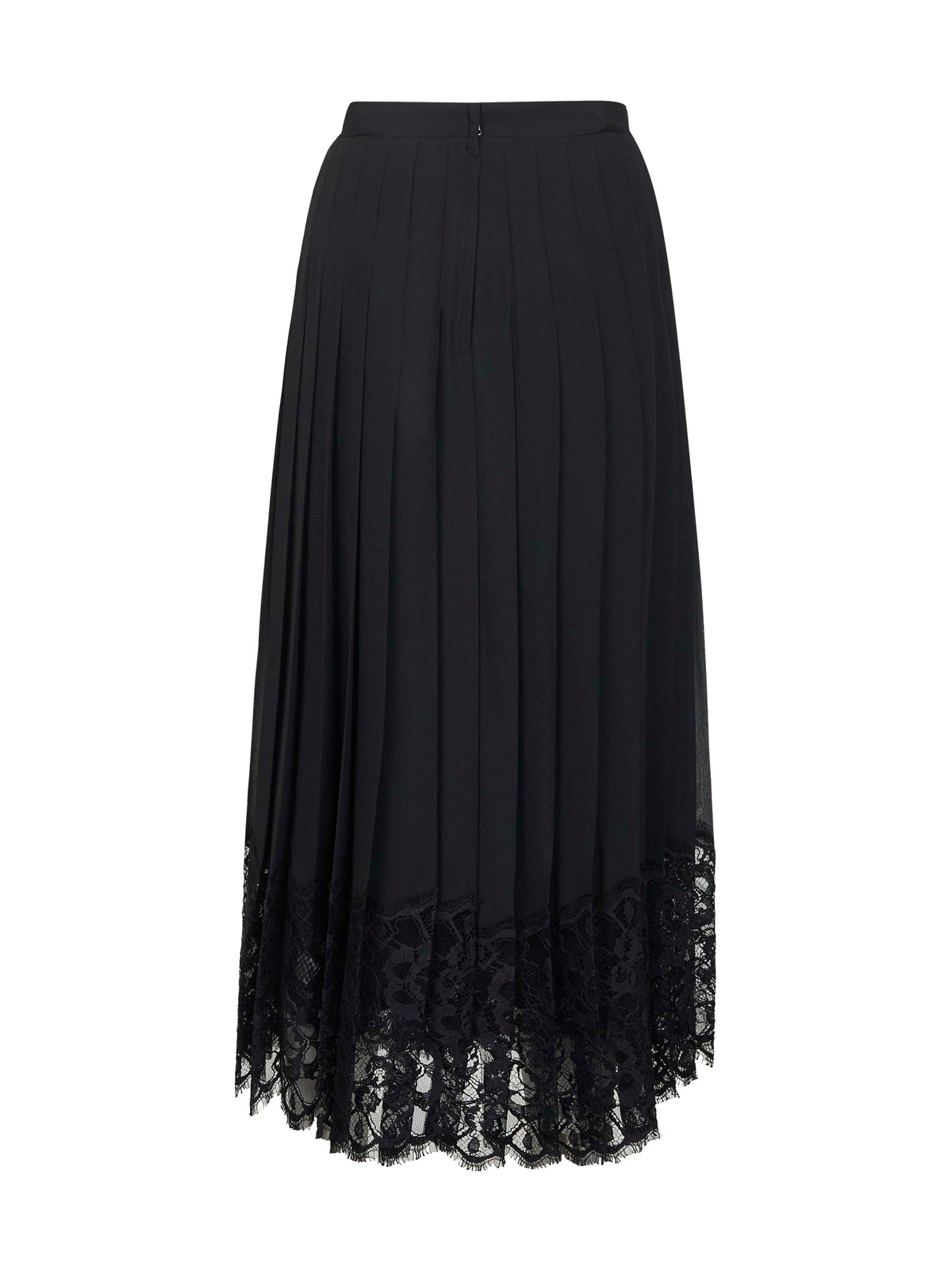 Dolce & Gabbana Women Black Chiffon And Lace Pleated Midi Skirt DOLCE & GABBANA