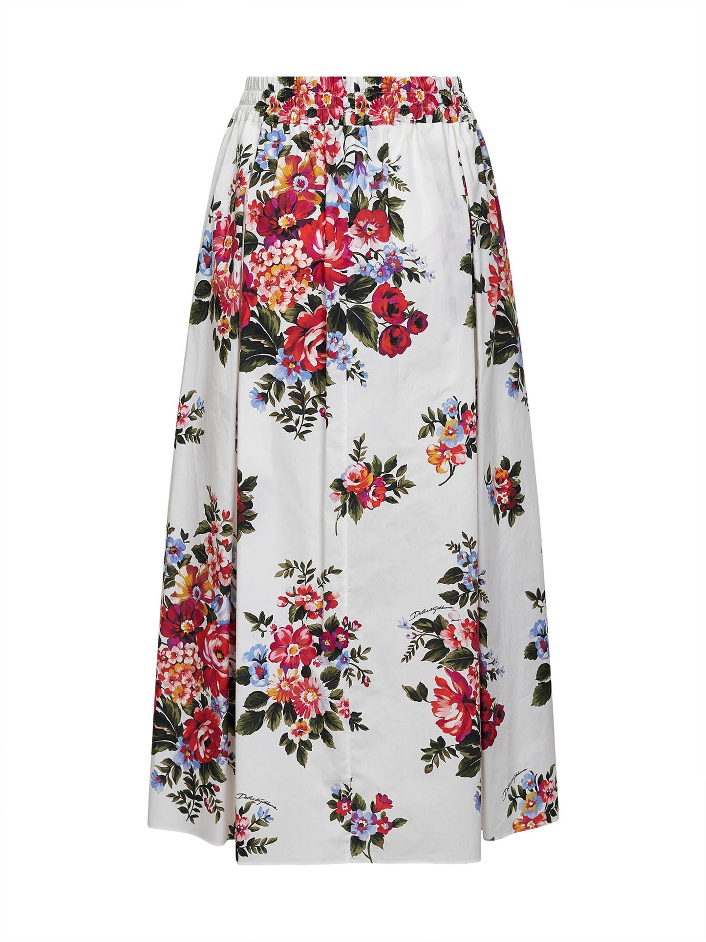 Dolce & Gabbana Women White Flower Bouquet-Print Poplin Midi Skirt DOLCE & GABBANA