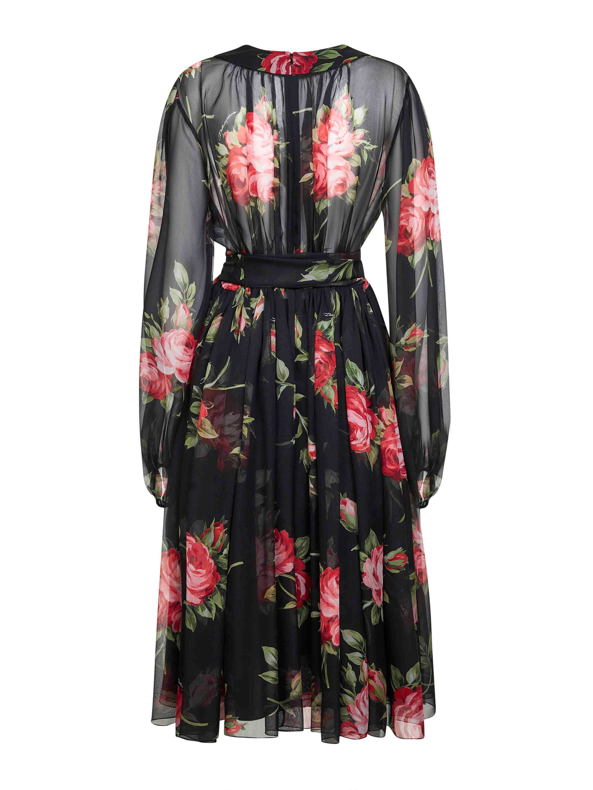 Dolce & Gabbana Women Black Rose Bouquet Printed Chiffon Dress DOLCE & GABBANA