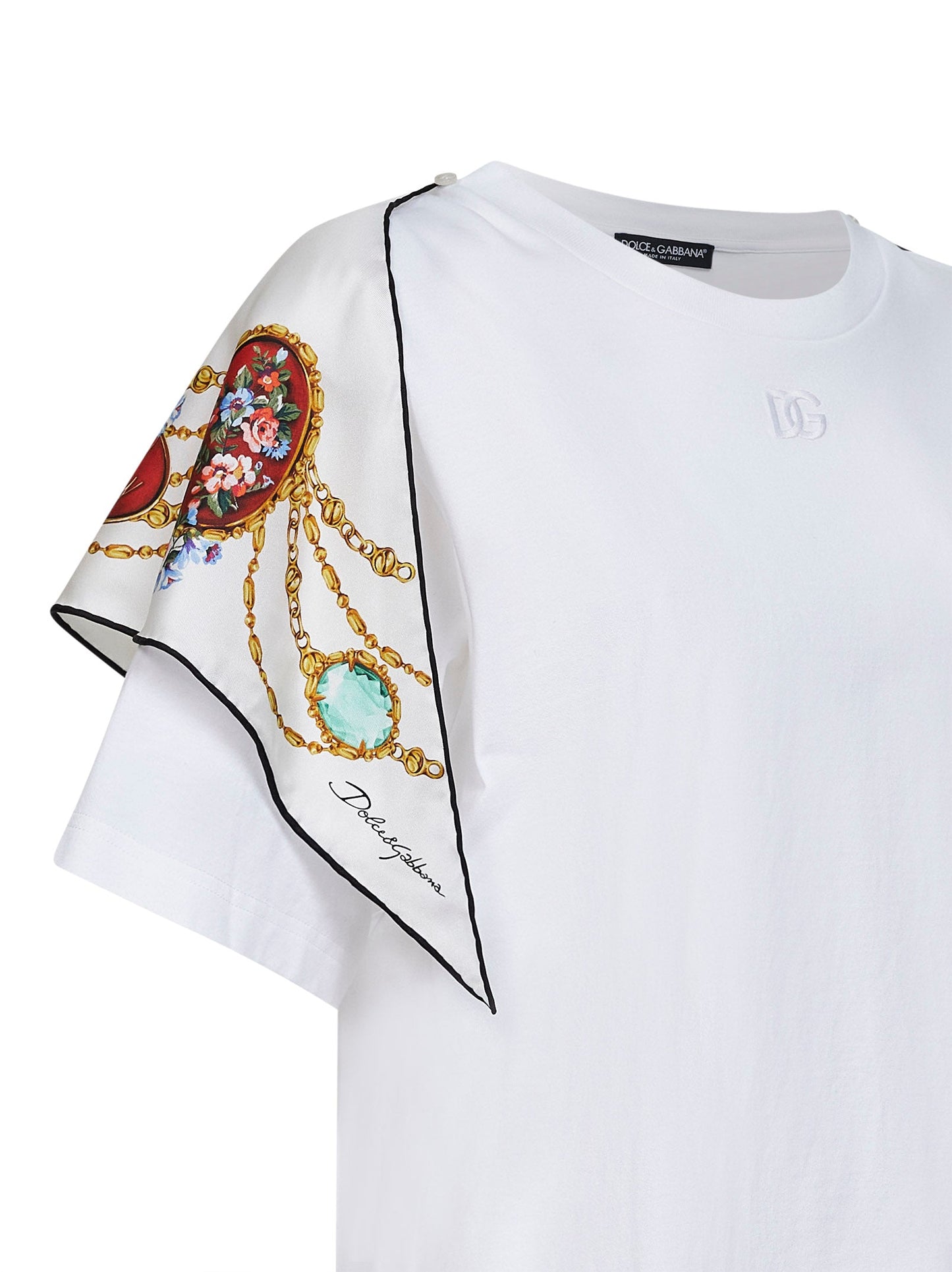 Dolce & Gabbana Women White Jersey T-Shirt With Printed Silk Scarf DOLCE & GABBANA