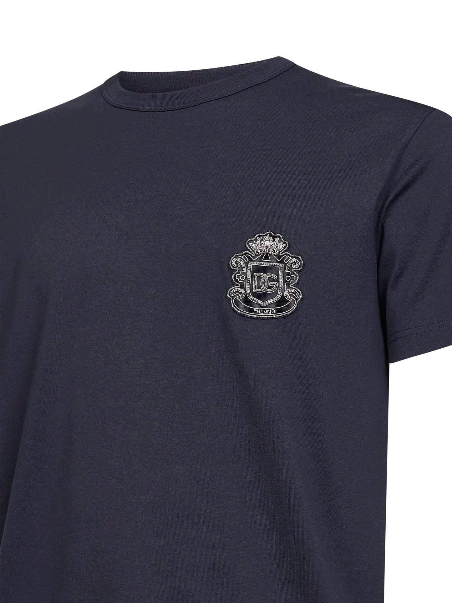 Dolce & Gabbana Men Blue Cotton Heraldic Patch T-Shirt DOLCE & GABBANA