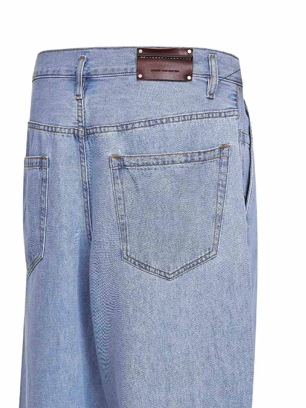 Dries Van Noten Men Light Blue Denim High-Rise Wide-Leg Jeans DRIES VAN NOTEN