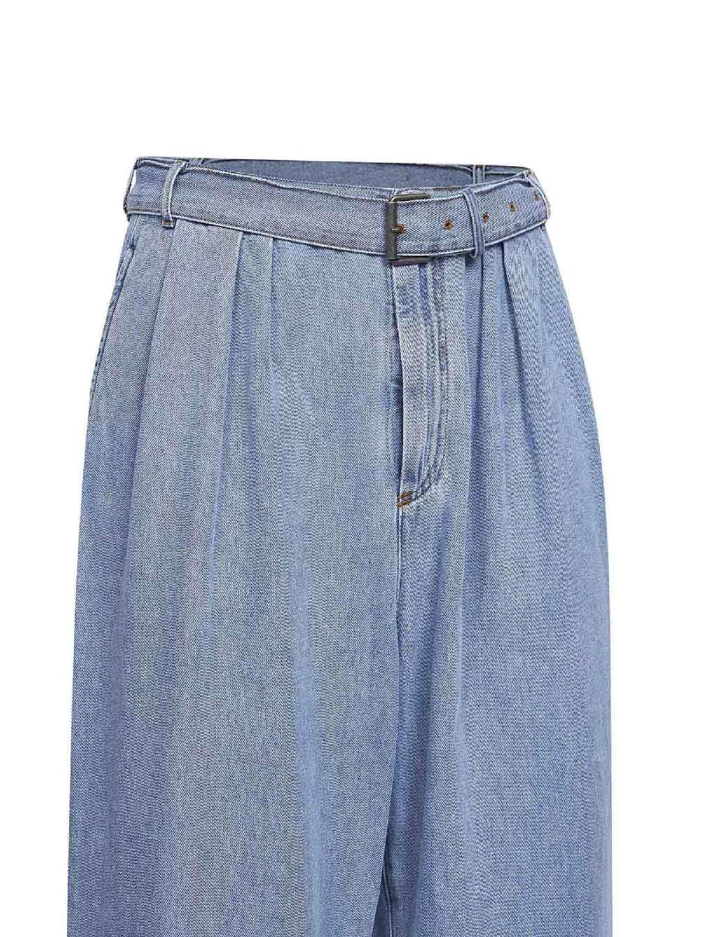 Dries Van Noten Men Light Blue Denim Belted Wide-Leg Jeans DRIES VAN NOTEN
