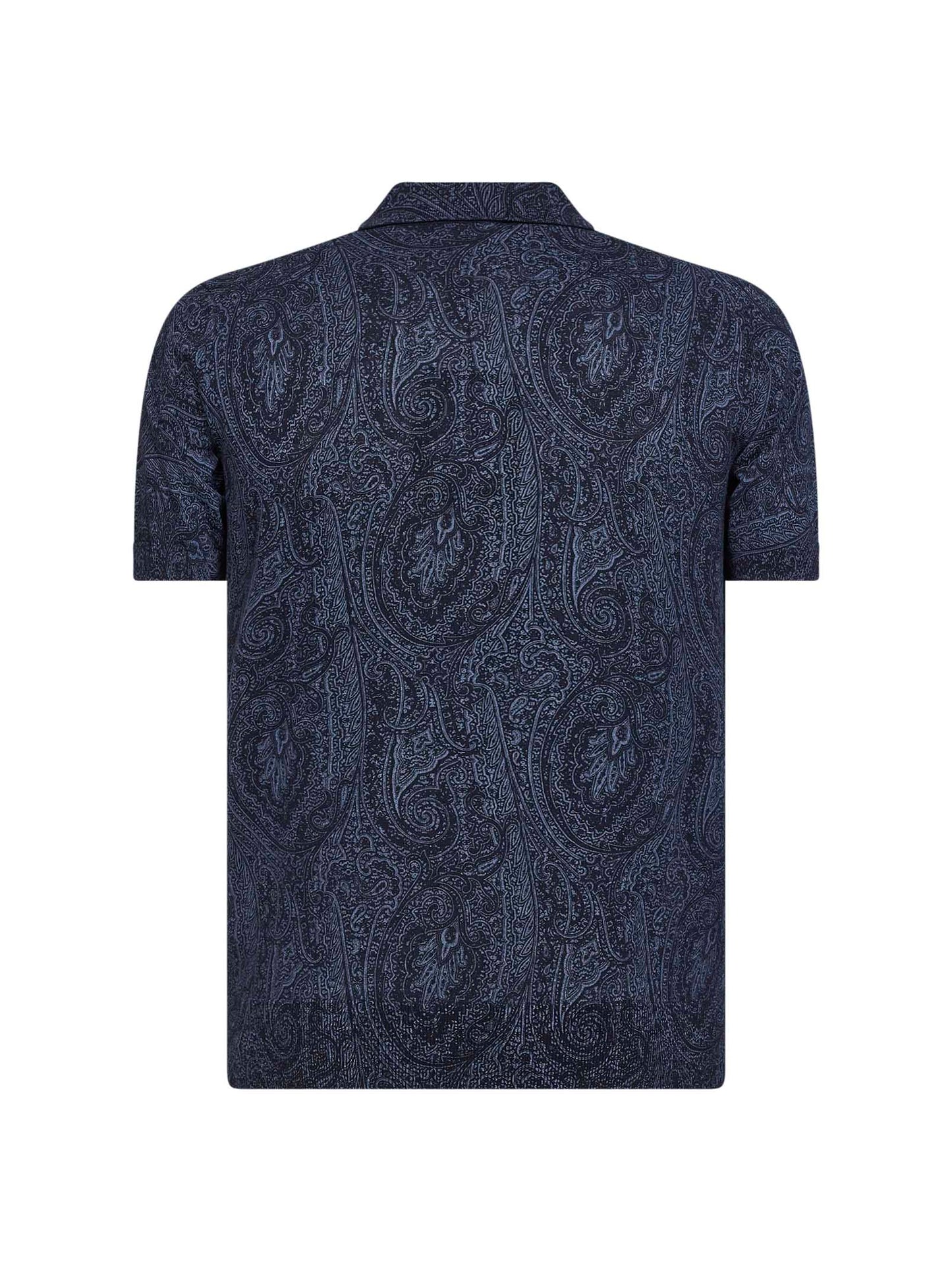 Etro Men Blue Paisley-Pattern Cotton-Silk Blend Knit Polo Shirt ETRO