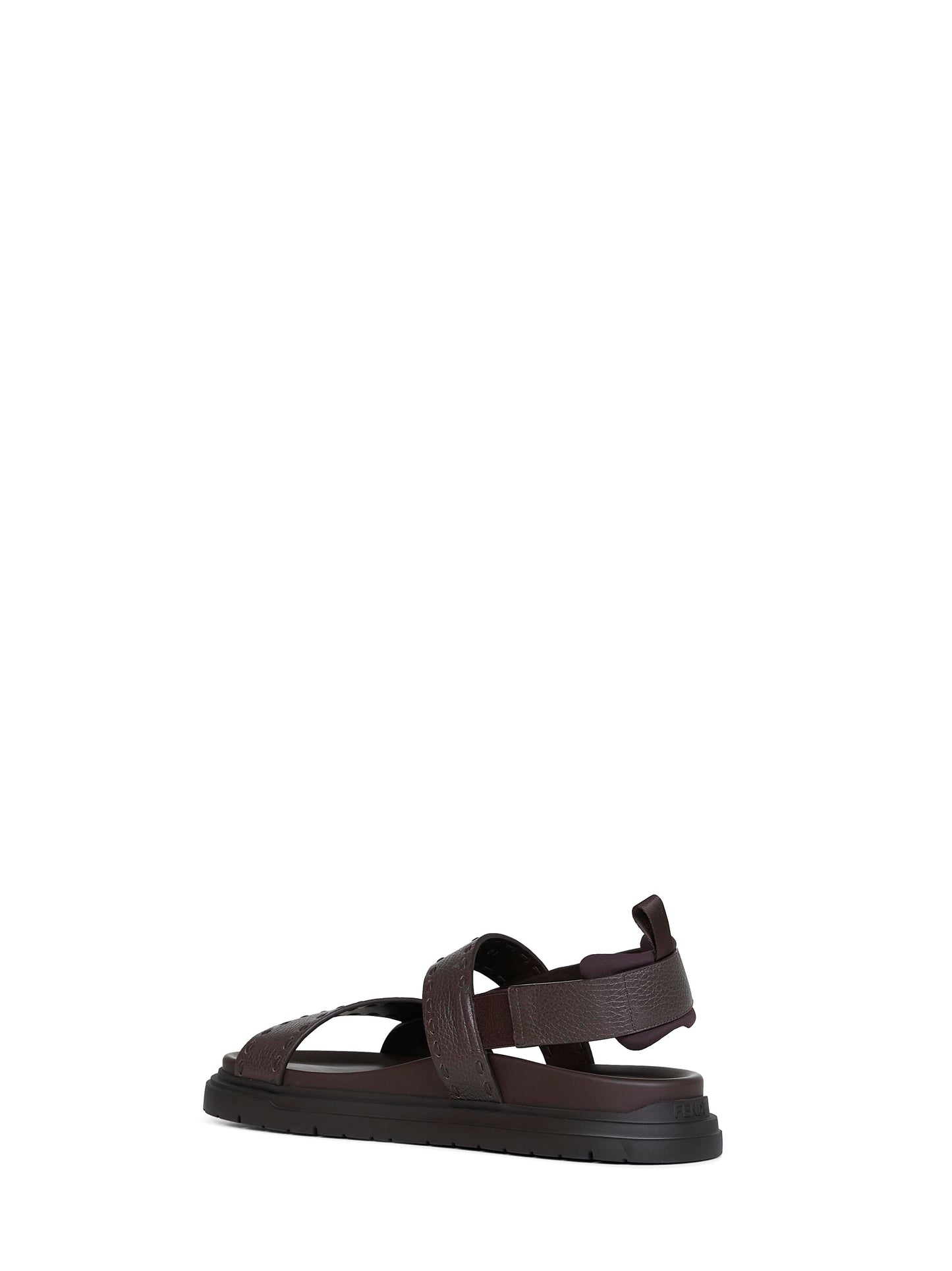 Fendi Men Dark Brown Cuoio Romano Leather Fendi Chunky Sandals FENDI