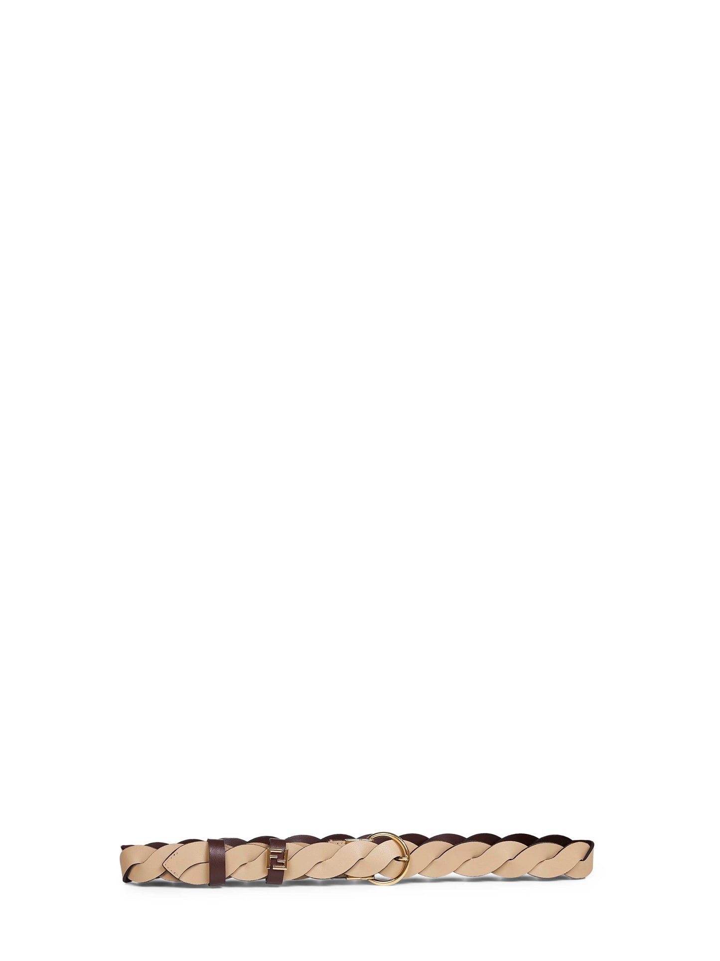 Fendi Women Mahogany And Cappuccino Woven Leather Reversible Ff Belt FENDI