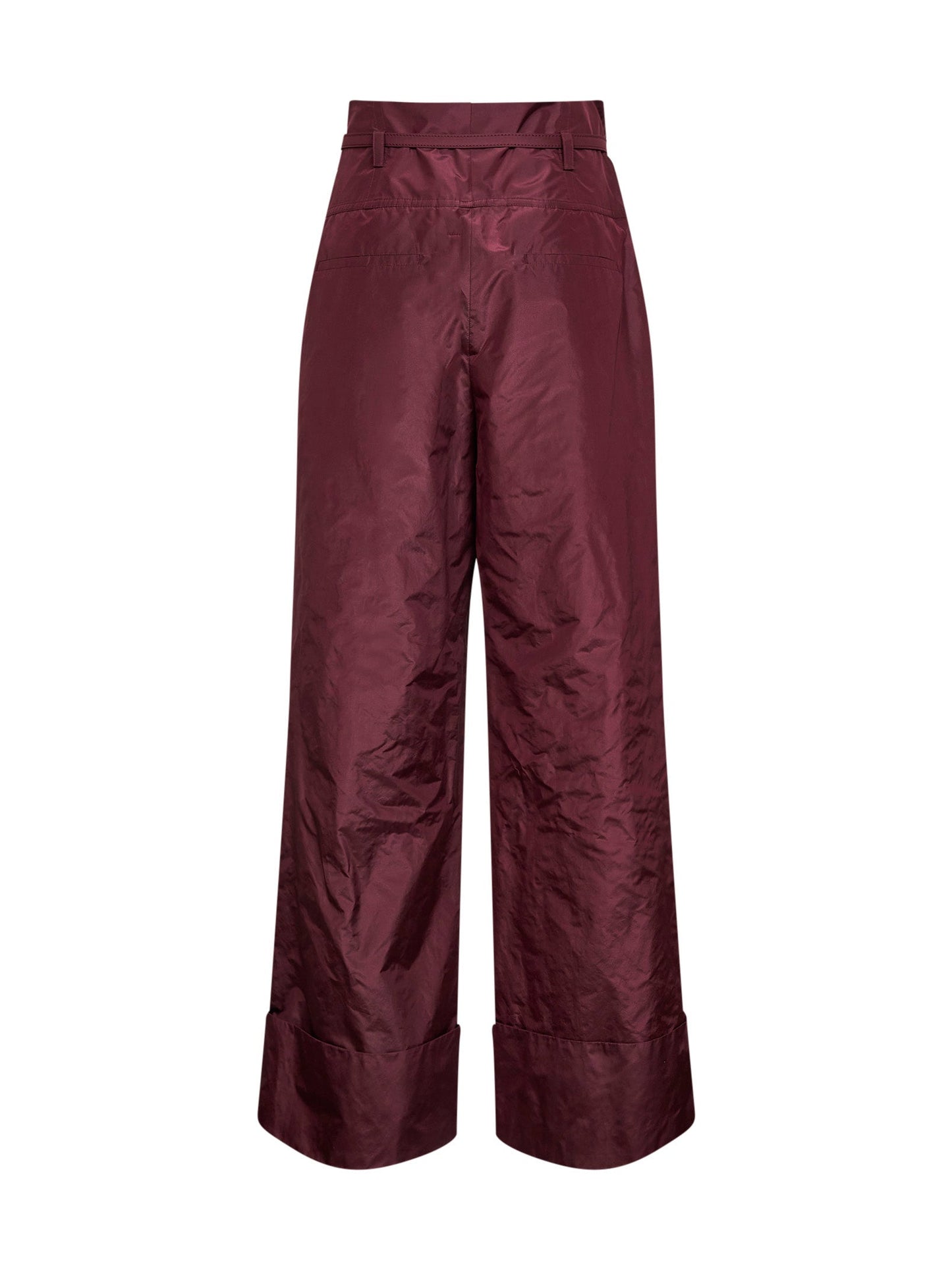Fendi Women Burgundy Silk Taffeta High-Rise Trousers FENDI