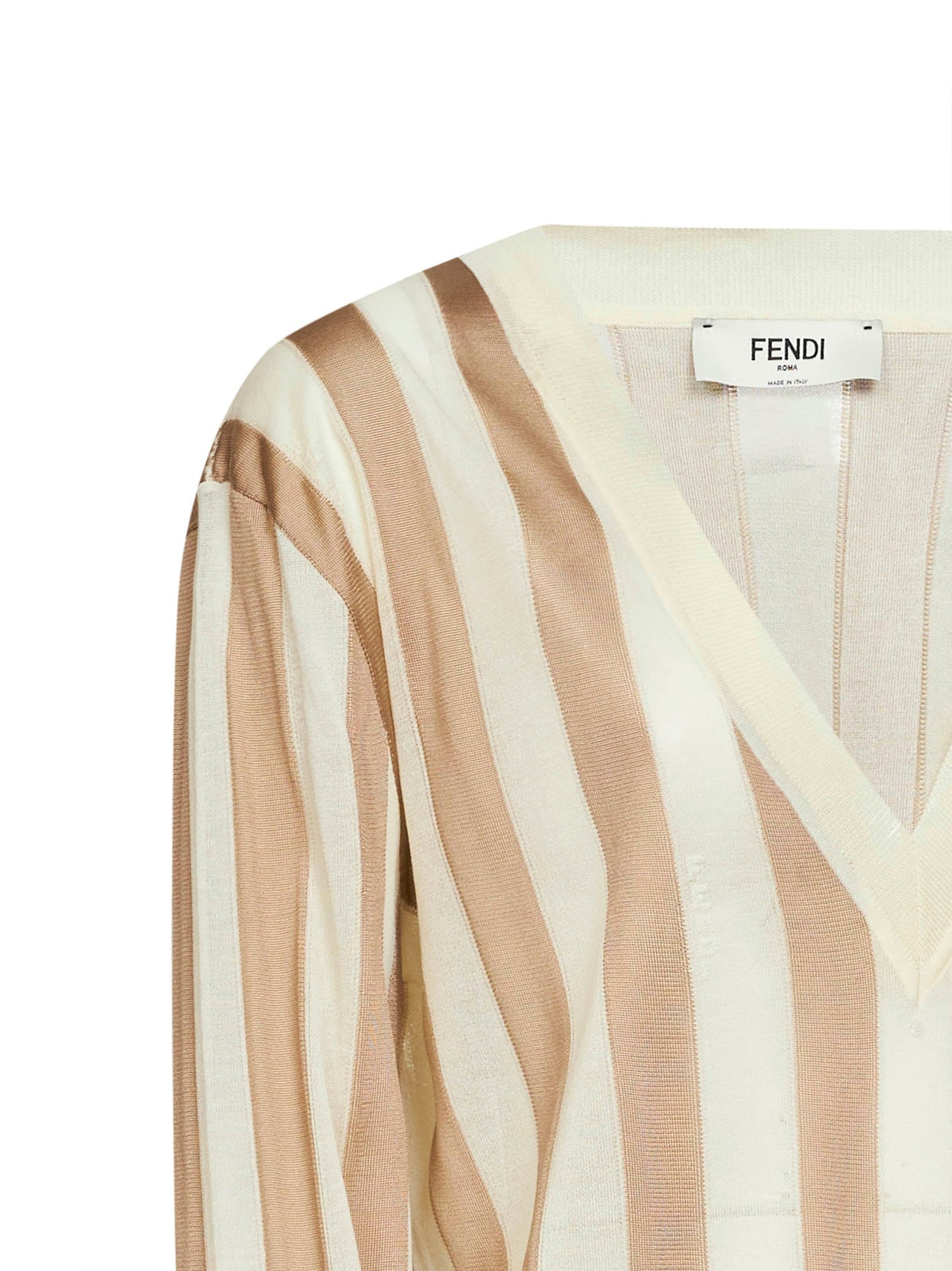 Fendi Women Beige Pequin Silk And Cotton Sweater FENDI