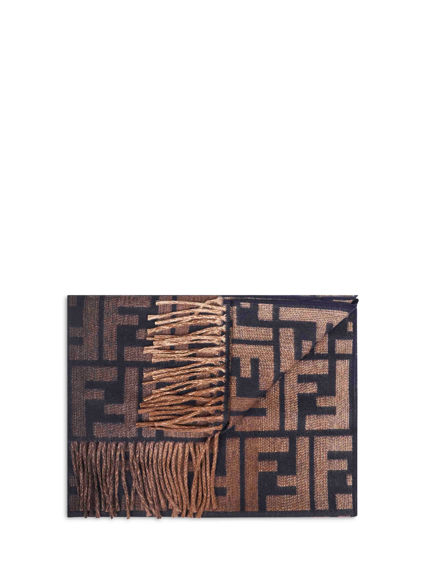 Fendi Silk Men Blue And Brown Wool And Cashmere Ff Scarf FENDI