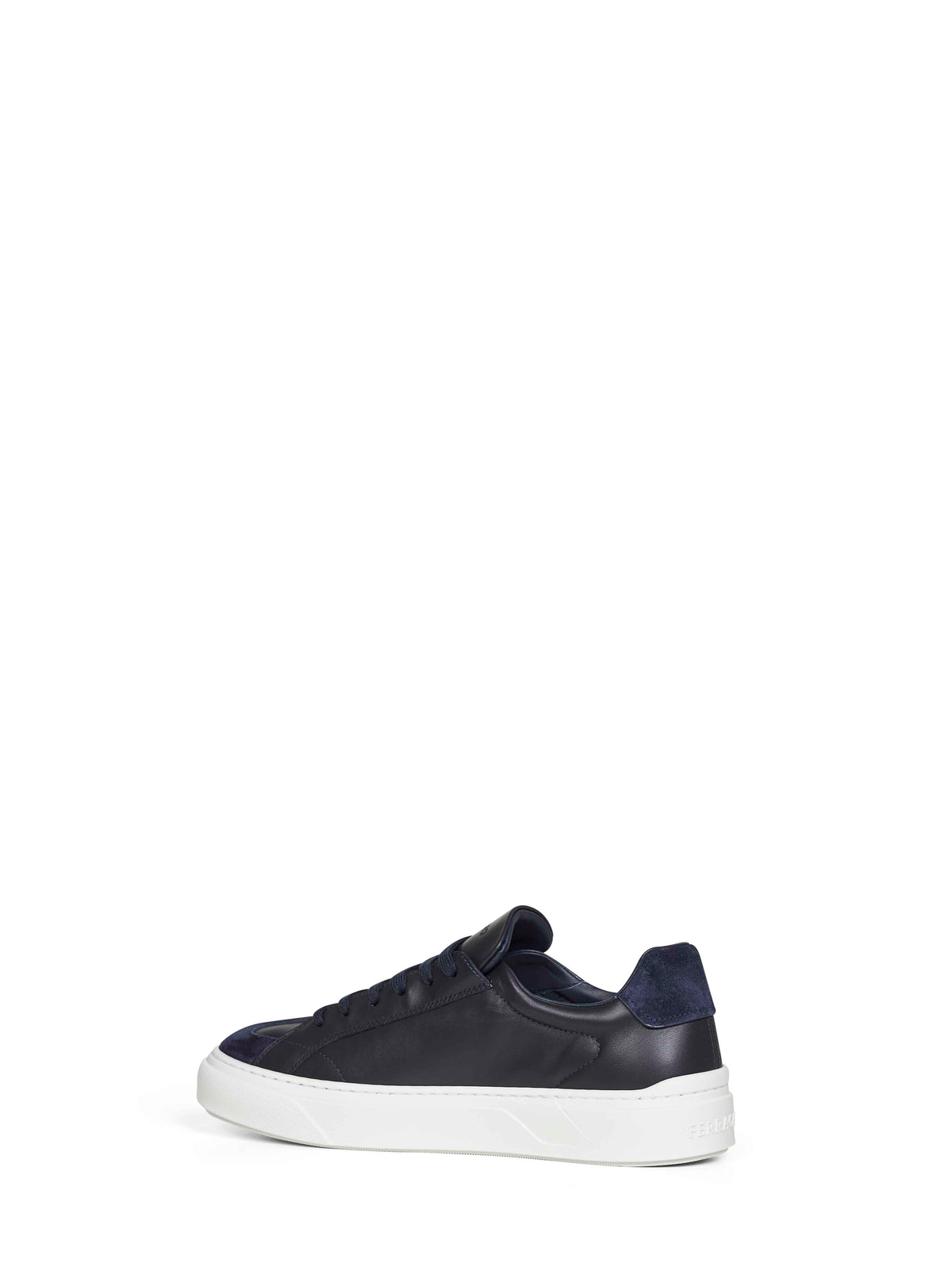 Ferragamo Men Navy Blue Leather Gancini Sneakers FERRAGAMO