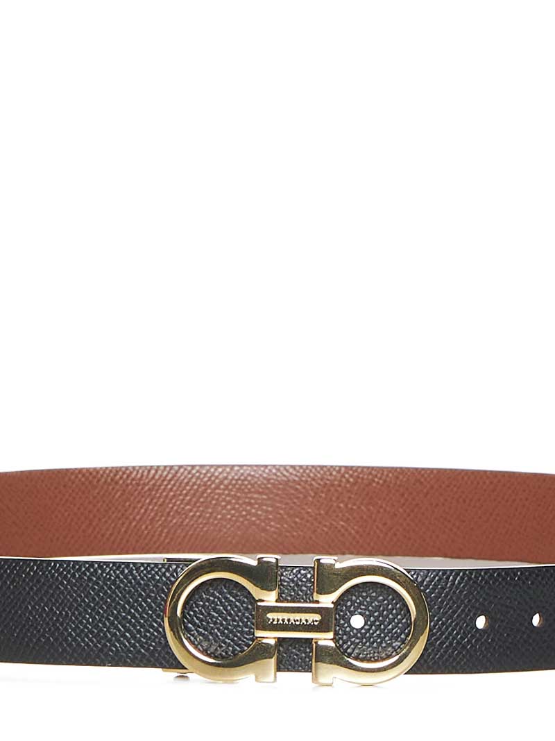 Ferragamo Women New Cognac Leather Gancini Reversible Belt FERRAGAMO