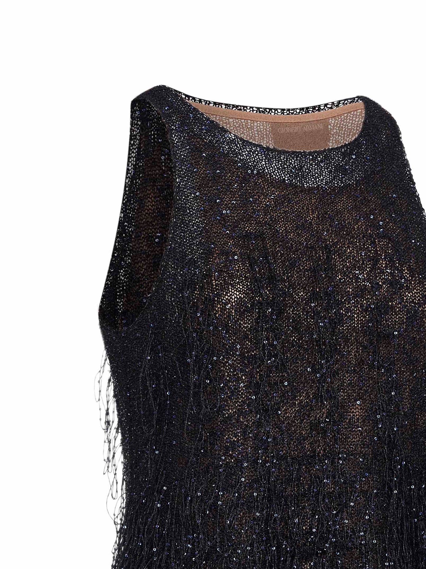 Giorgio Armani Women Blue Lurex Jersey Top With Fringes And Sequins GIORGIO ARMANI