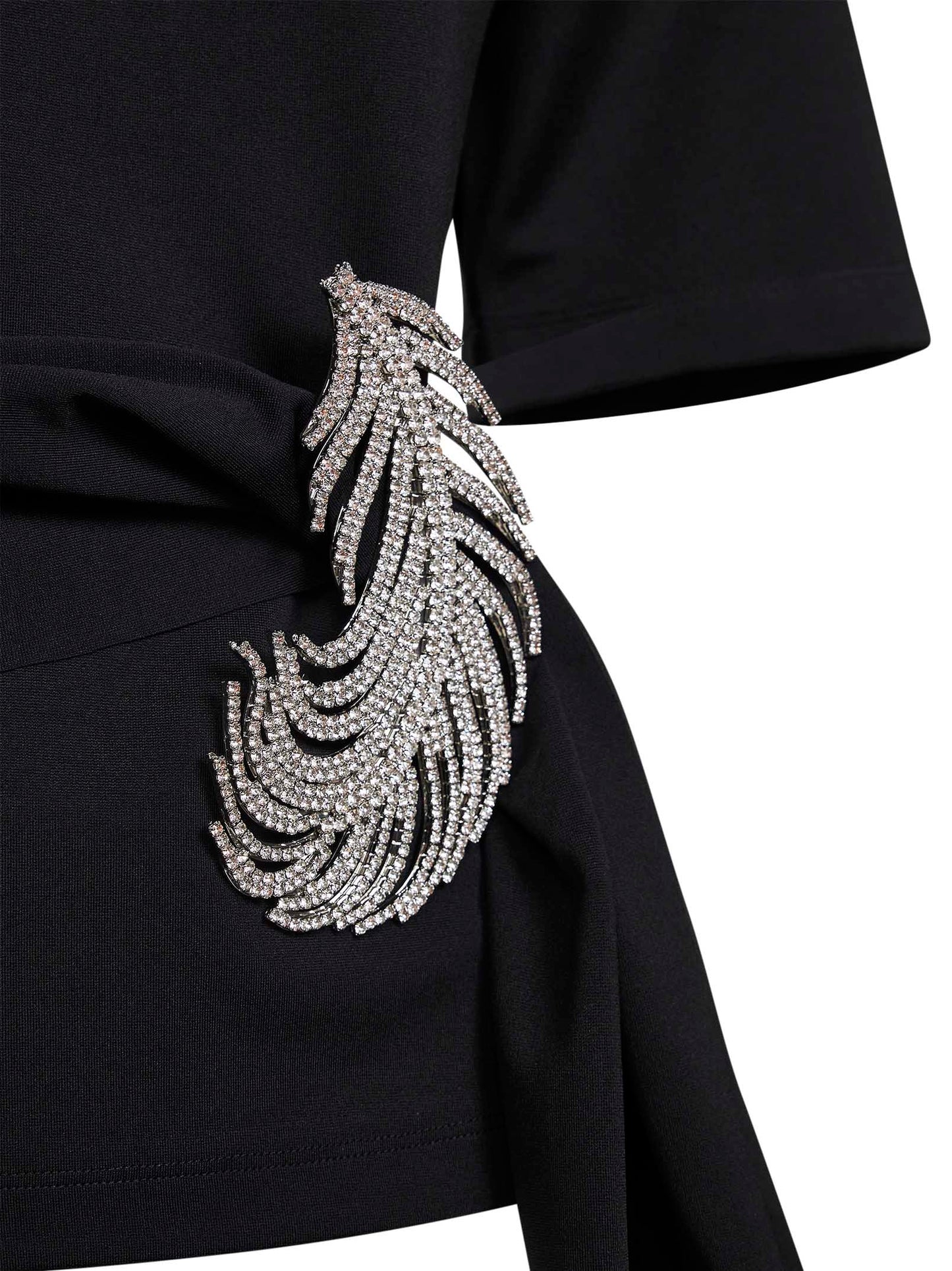 Giuseppe Di Morabito Women Black Stretch Jersey T-Shirt With Crystal Feather GIUSEPPE DI MORABITO