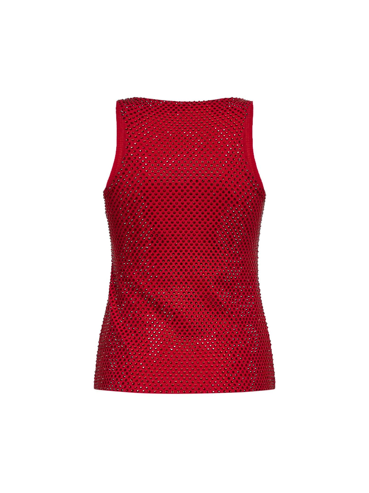 Giuseppe Di Morabito Women Red Crystal-Embellished Stretch Cotton Knit Tank Top GIUSEPPE DI MORABITO