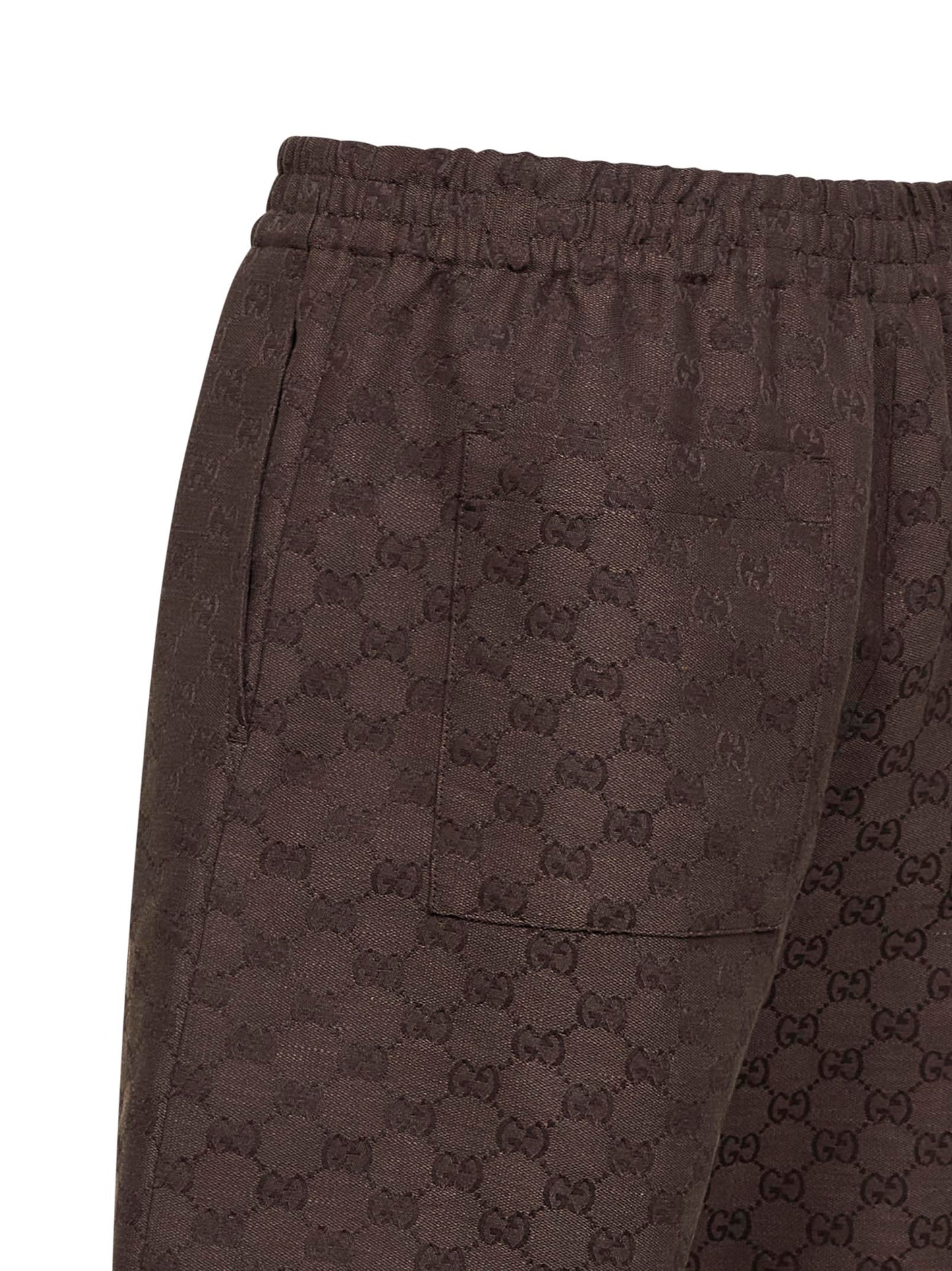 Gucci Men Brown Linen Blend Gg Canvas Shorts GUCCI