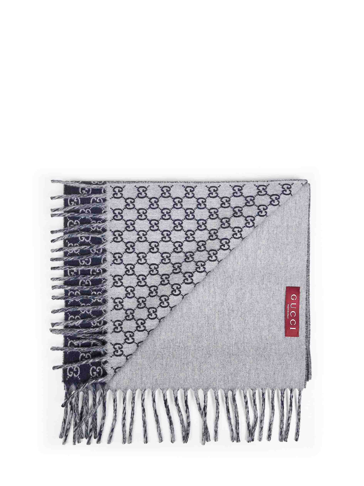 Gucci Men Dark Blue And Light Grey Gg Wool And Cashmere Scarf GUCCI