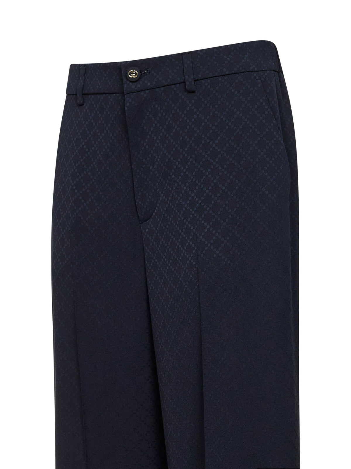 Gucci Women Dark Blue Viscose And Silk Jacquard Trousers GUCCI
