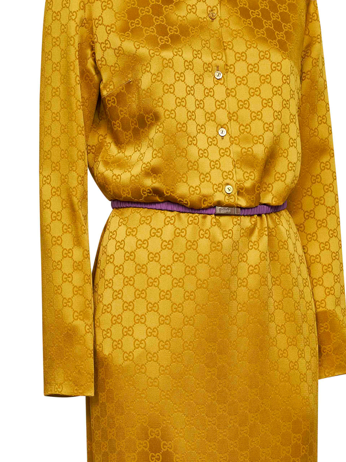Gucci Women Gold Gg Jacquard Viscose Midi Shirt Dress GUCCI