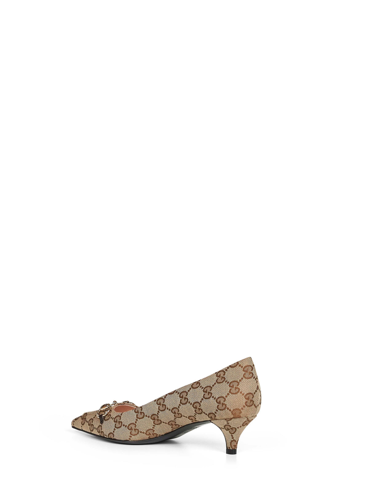 Gucci Women Beige And Dark Brown Gg Canvas Pumps With Horsebit GUCCI