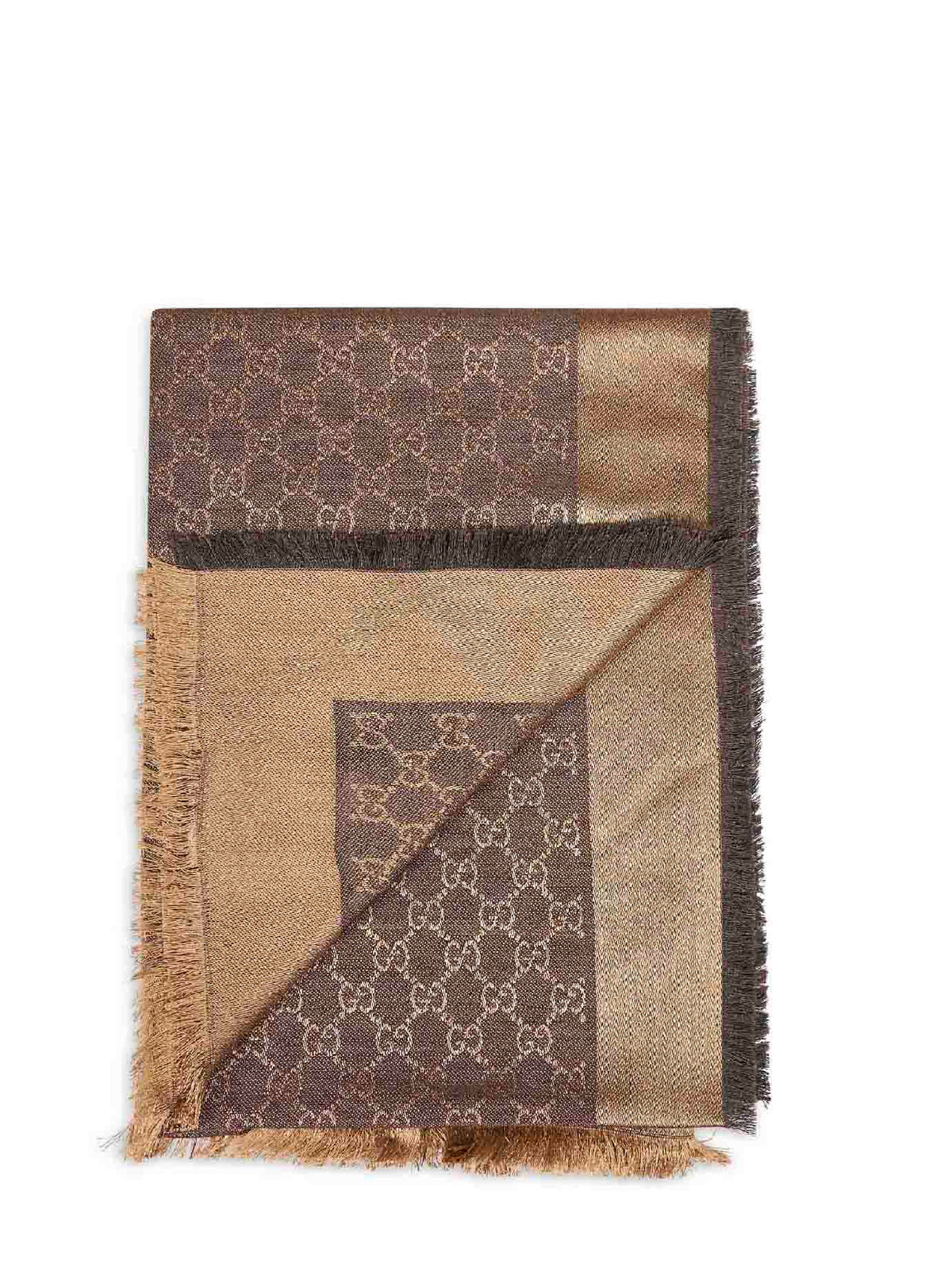 Gucci Women Brown And Beige Gg Silk And Wool Shawl GUCCI
