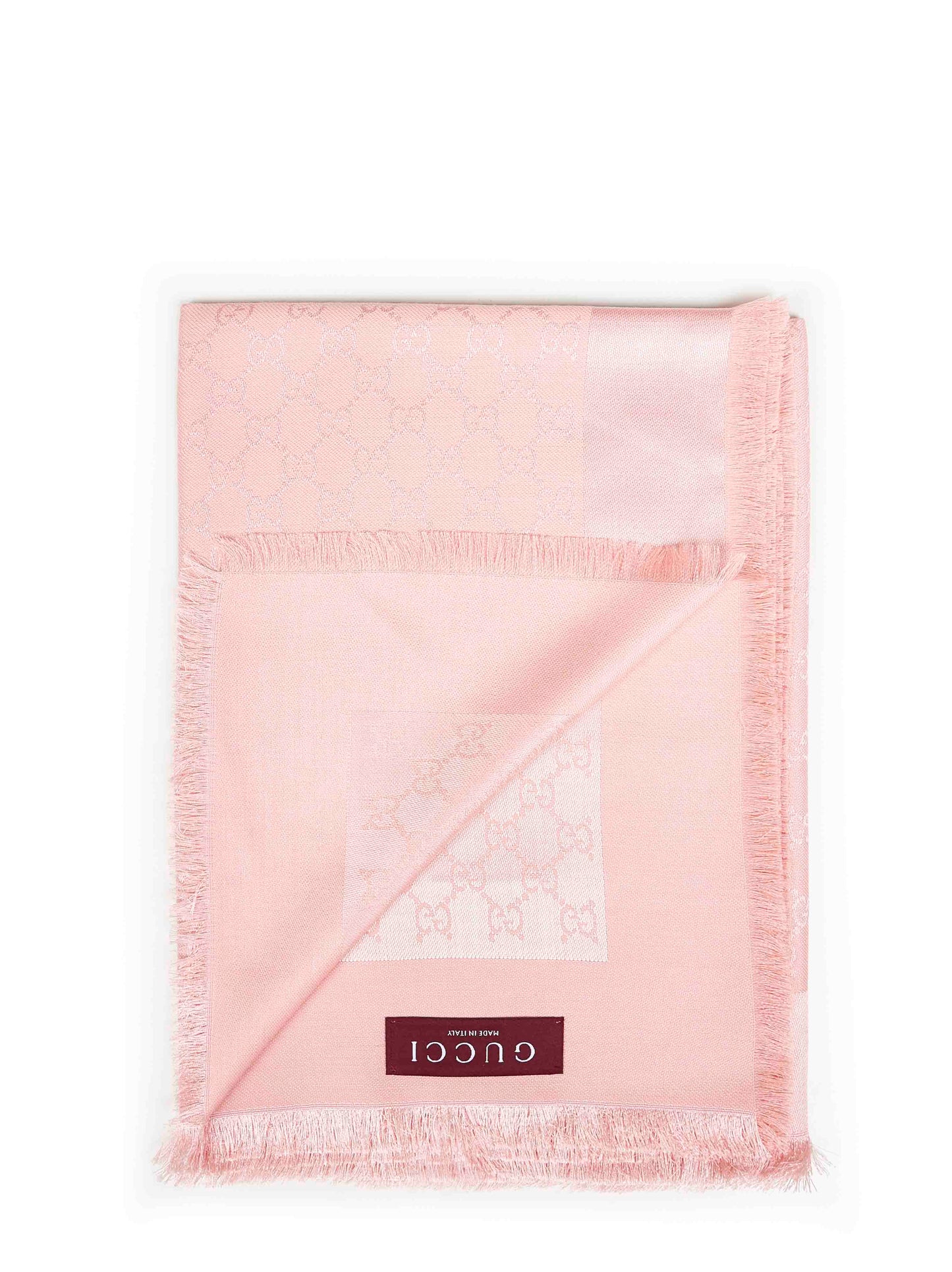 Gucci Women Pink And White Gg Silk And Wool Shawl<Br/> GUCCI