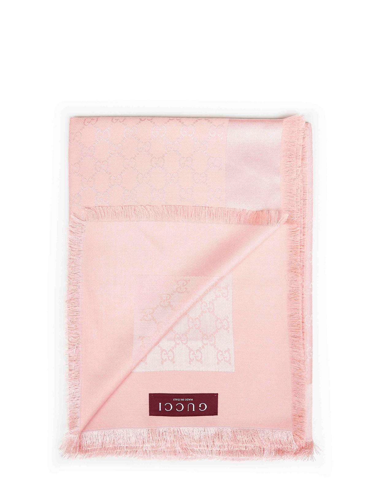 Gucci Women Pink And White Gg Silk And Wool Shawl<Br/> GUCCI