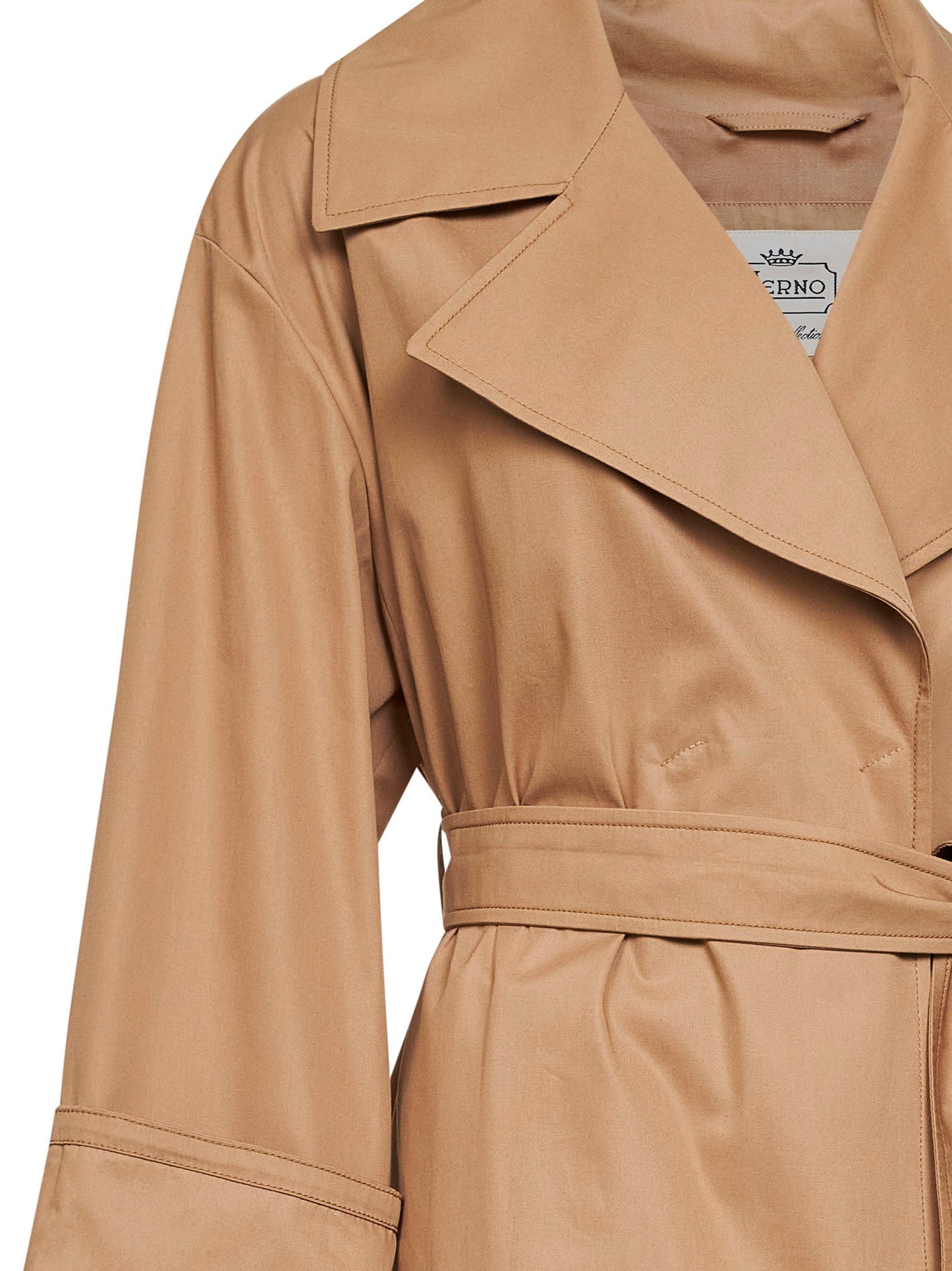 Herno Women Camel Cotton Gabardine Belted Raincoat HERNO