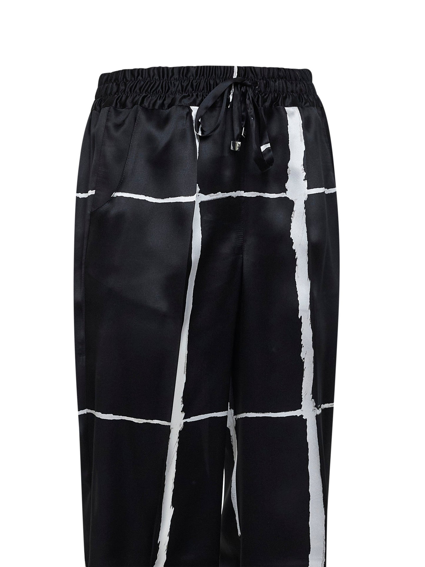 Kiton Women Black And White Printed Silk Drawstring Trousers KITON