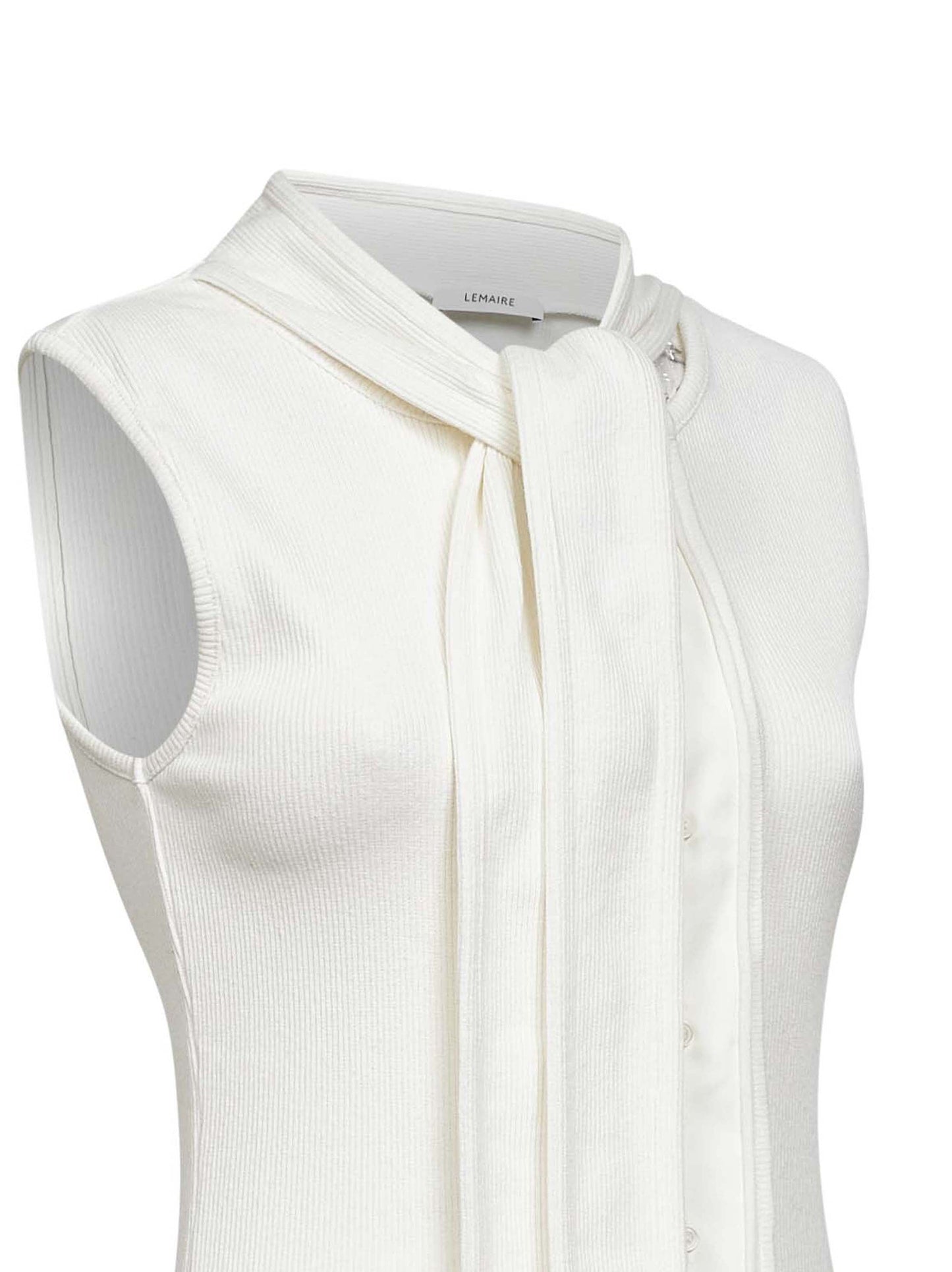 Lemaire Women Milk Ribbed Jersey Asymmetrical Fitted Top LEMAIRE