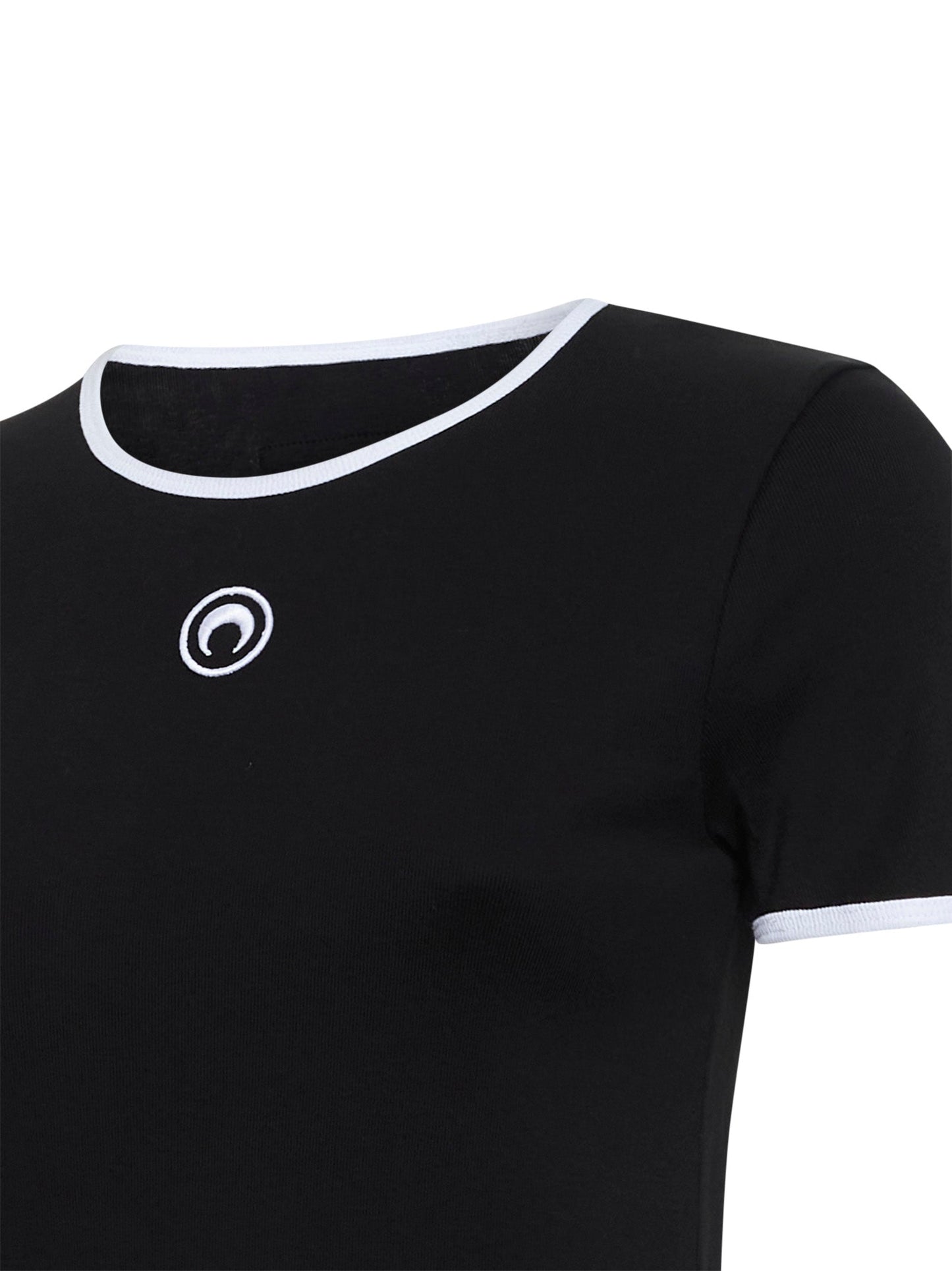 Marine Serre Women Black Ribbed Jersey Moon Logo Fitted T-Shirt MARINE SERRE