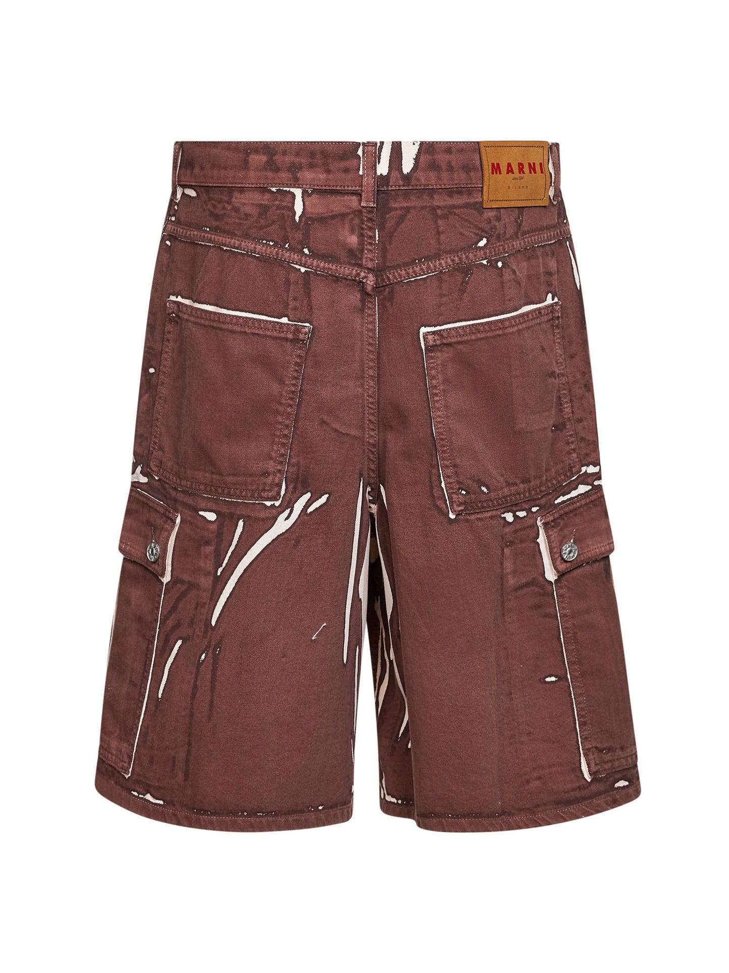 Marni Men Brown Screen-Printed Denim Cargo Bermuda Shorts MARNI