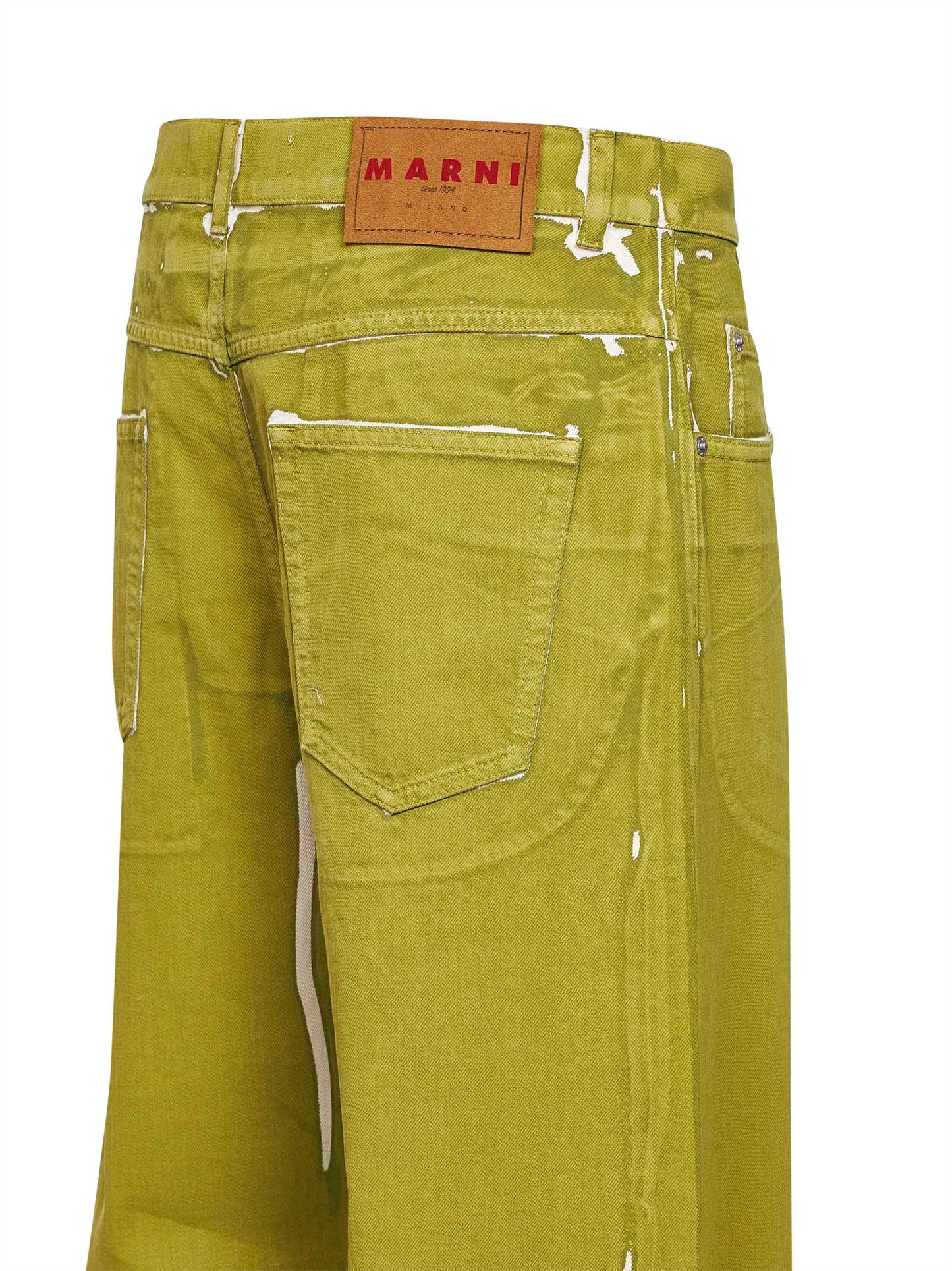 Marni Men Green Screen-Printed Denim Wide-Leg Jeans MARNI