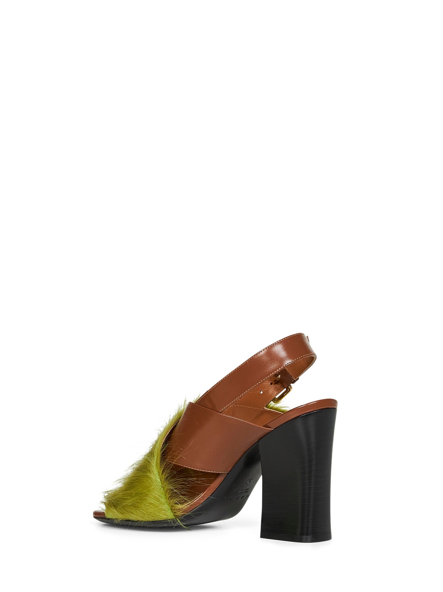 Marni Women Brown Leather And Green Long-Hair Sandals MARNI