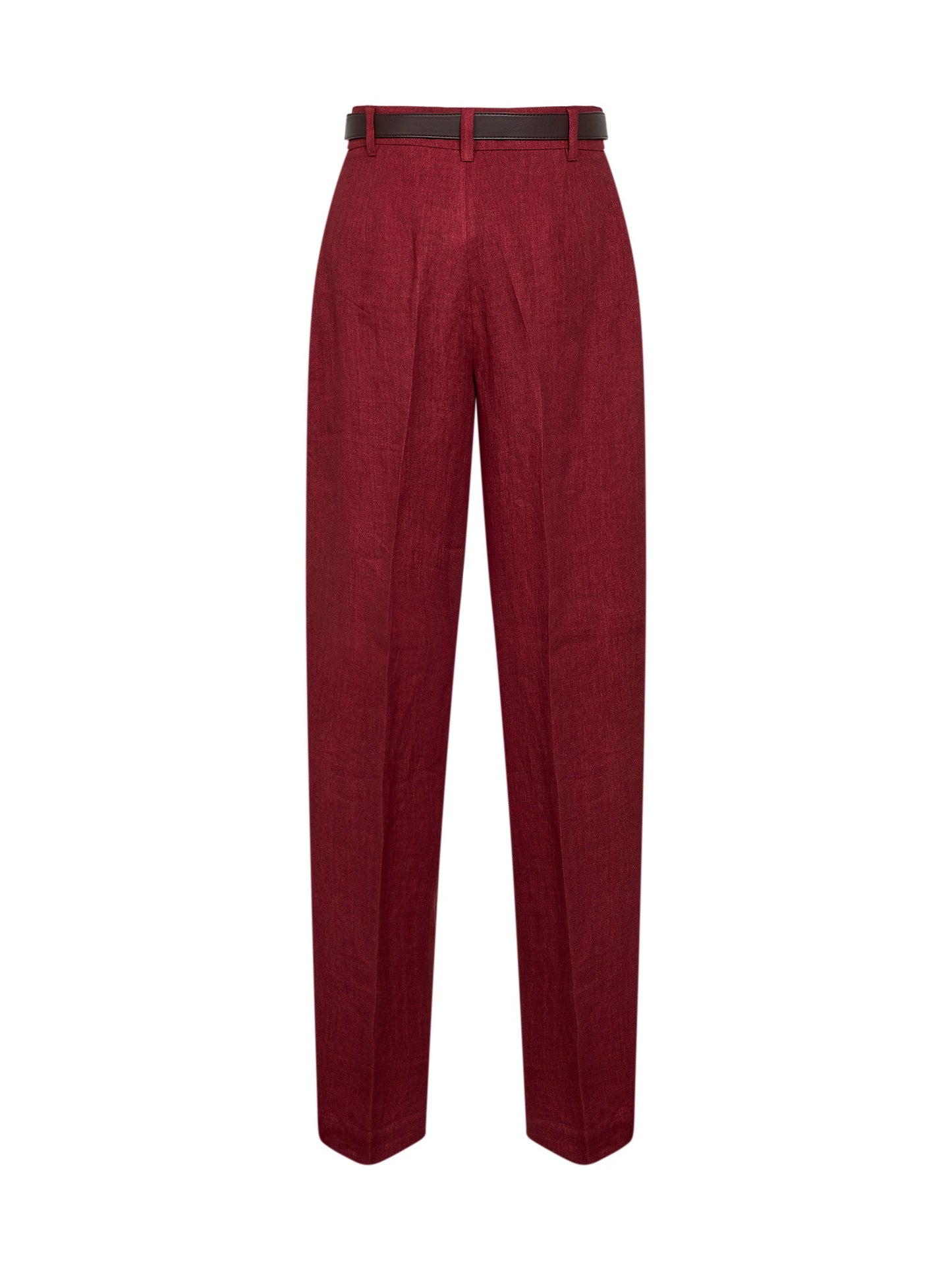 Max Mara Studio Women Brick Red Faded Linen Twill Mstsumero Belted Wide-Leg Trousers MAX MARA STUDIO