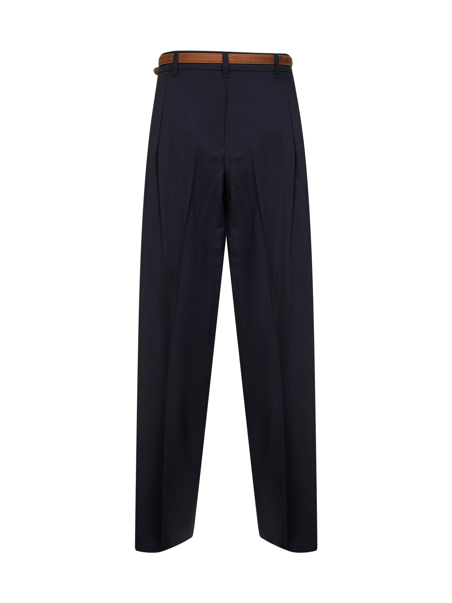 Max Mara Studio Women Blue Stretch Wool Canvas Mstbacio Fluid Trousers MAX MARA STUDIO
