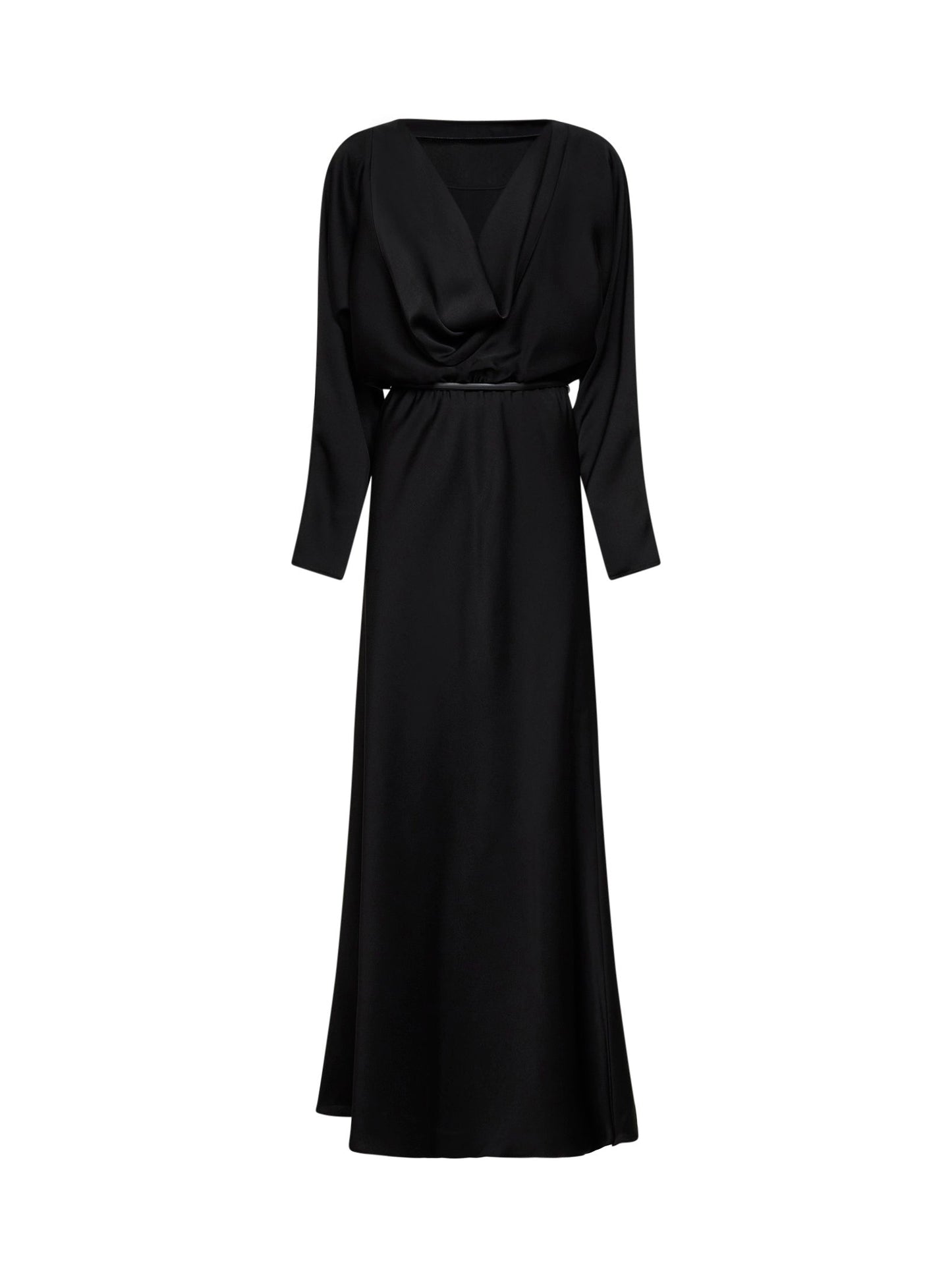 Max Mara Studio Women Black Lightweight Satin Msepentola Long Dress MAX MARA STUDIO
