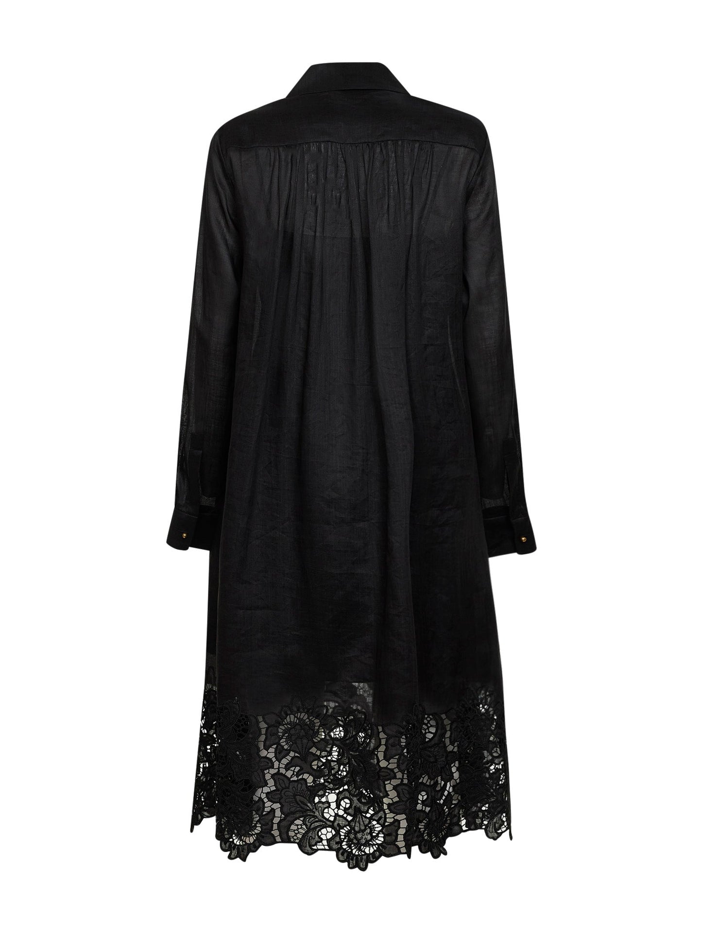 Max Mara Studio Women Black Embroidered Ramie Gauze Mstmela Midi Shirt Dress MAX MARA STUDIO