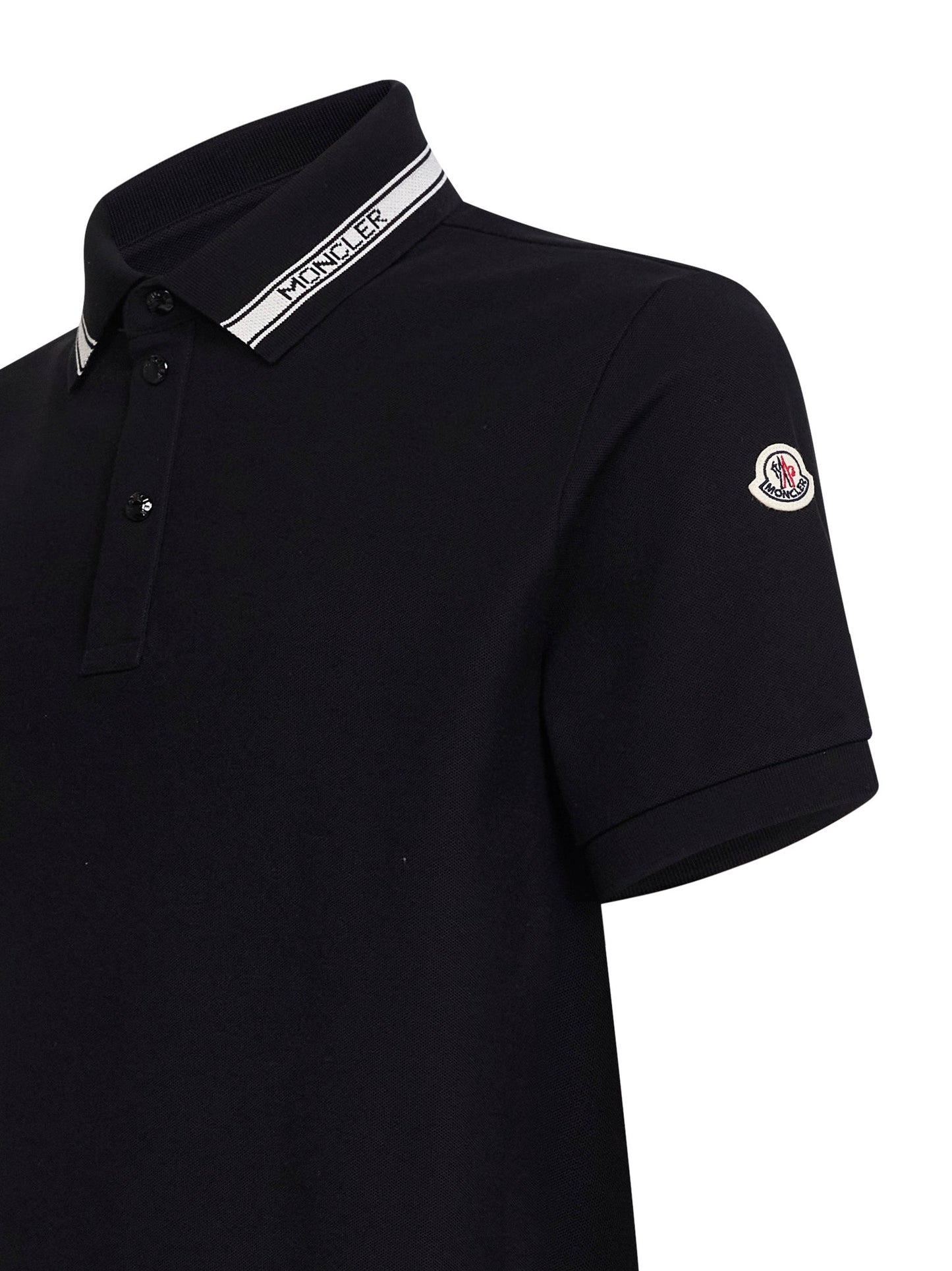 Moncler Men Black Cotton Pique Polo Shirt With Logo Detail MONCLER