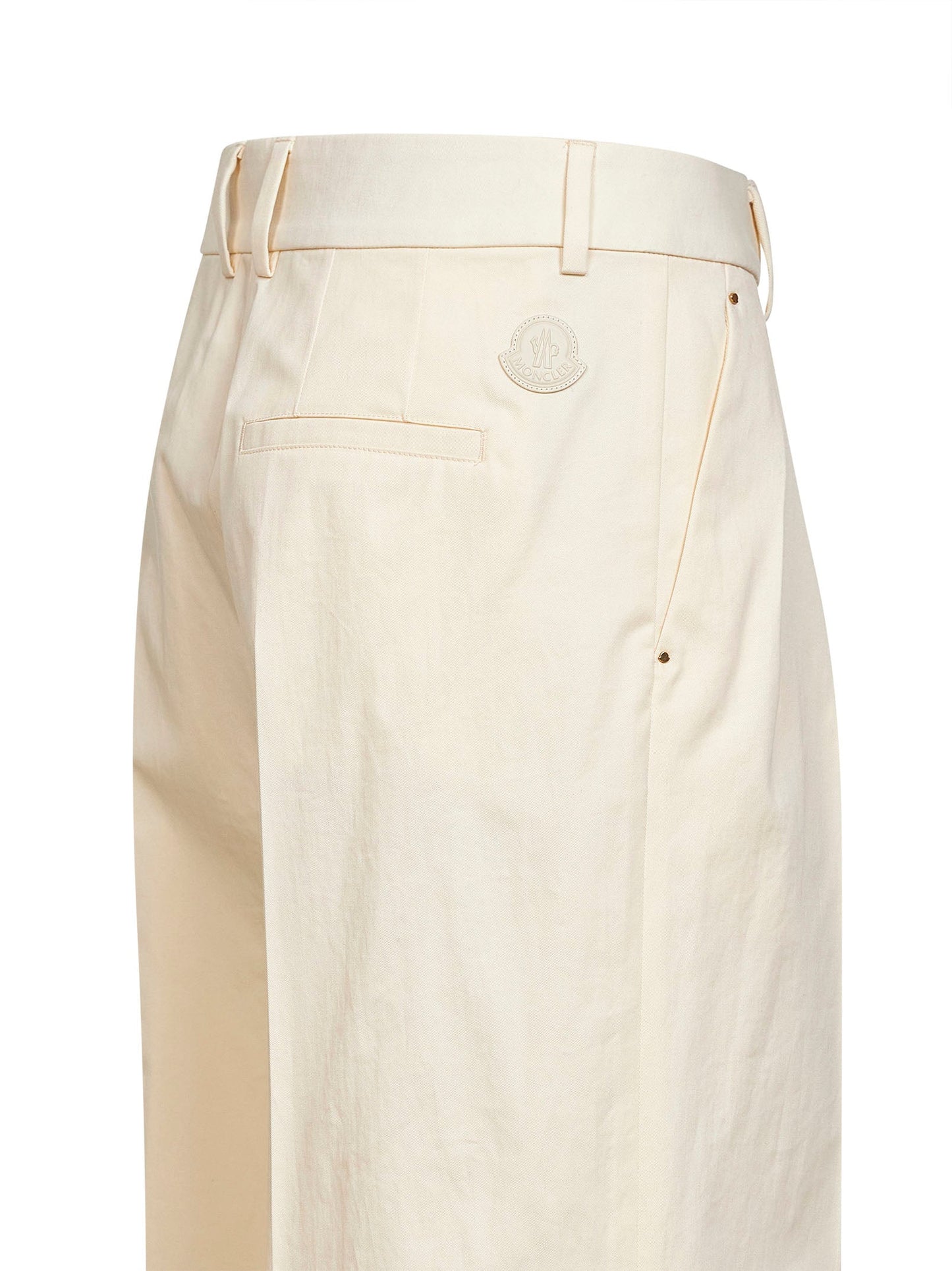 Moncler Women Natural Cotton Gabardine Wide-Leg Tailored Trousers MONCLER
