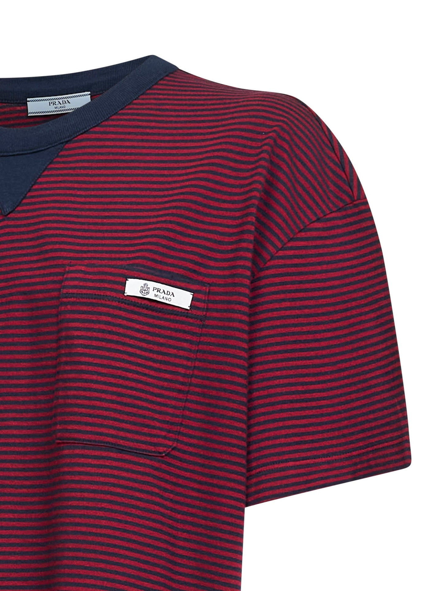 Prada Abbigliamento Women Red And Blue Striped Cotton Jersey T-Shirt PRADA