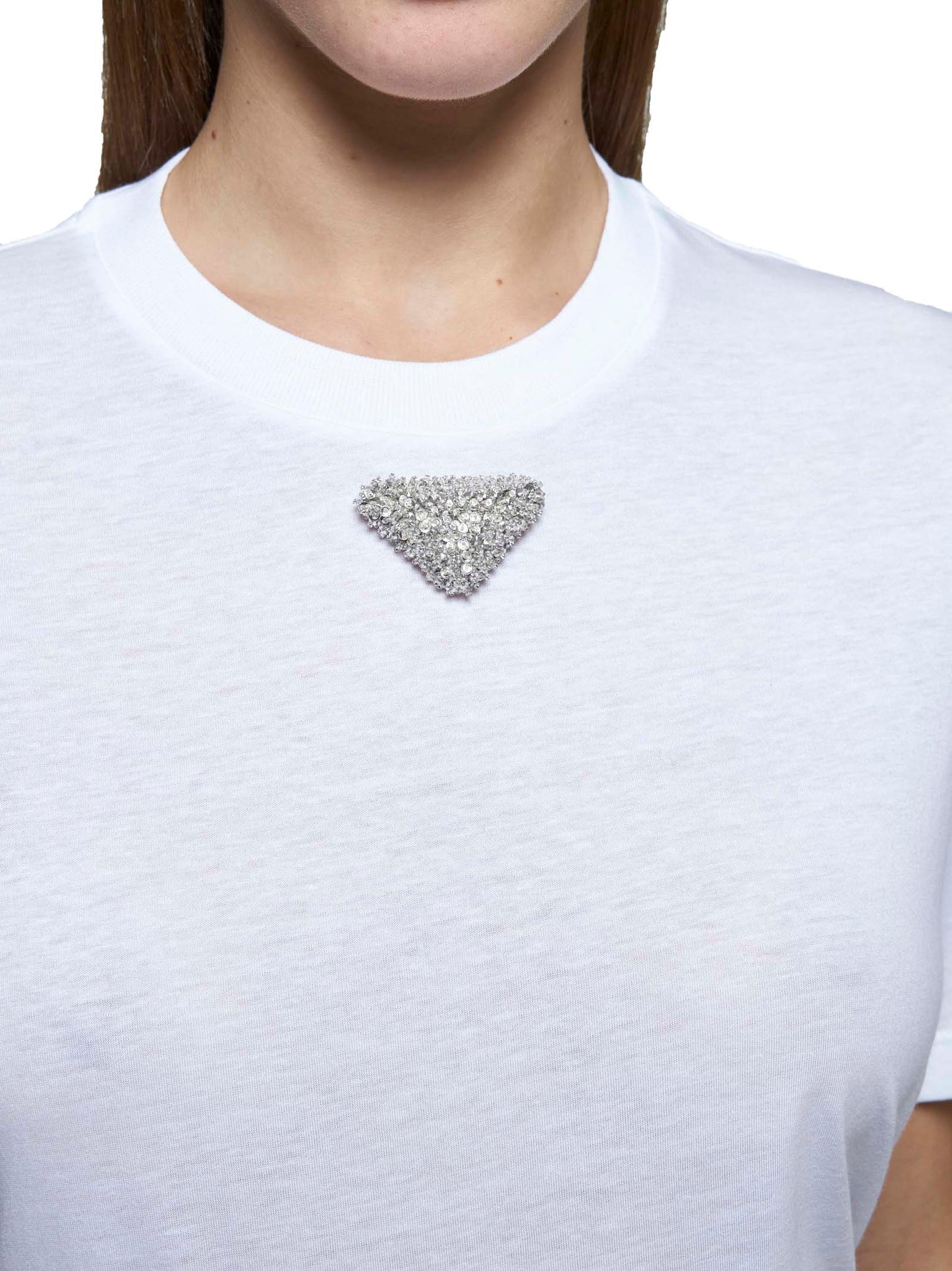 Prada Abbigliamento Women Rhinestones Plaque Cotton T-Shirt PRADA